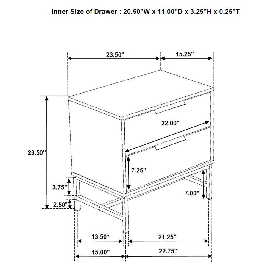 Sonora - 2-Drawer Nightstand Bedside Table - White