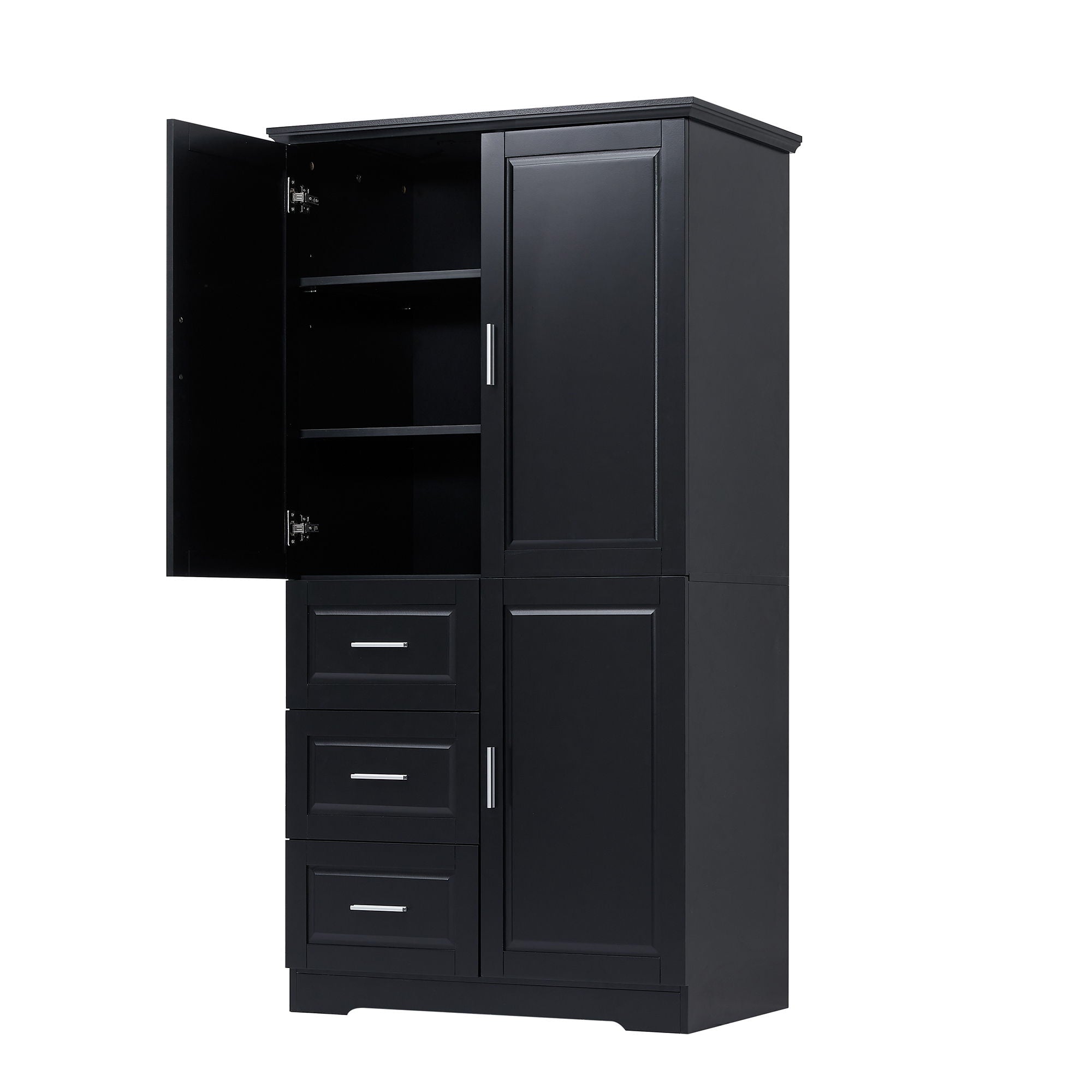 Tall Wide Storage Cabinet With Doors, 3 Drawers