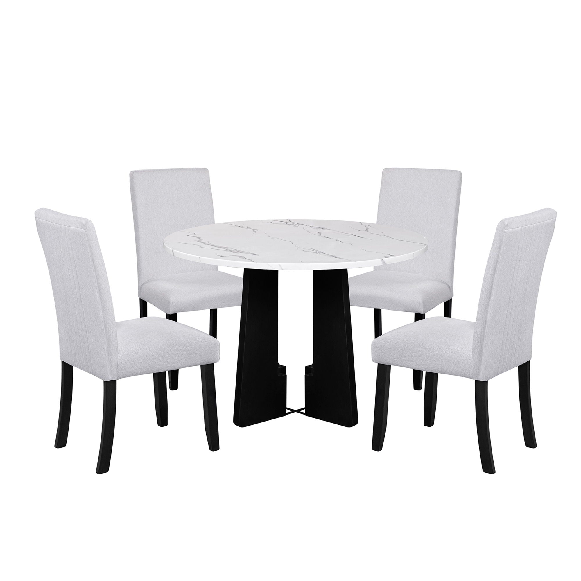 5 Piece Round Dining Table Set, Modern Dining Table And 4 Upholstered Chairs For Dining Room