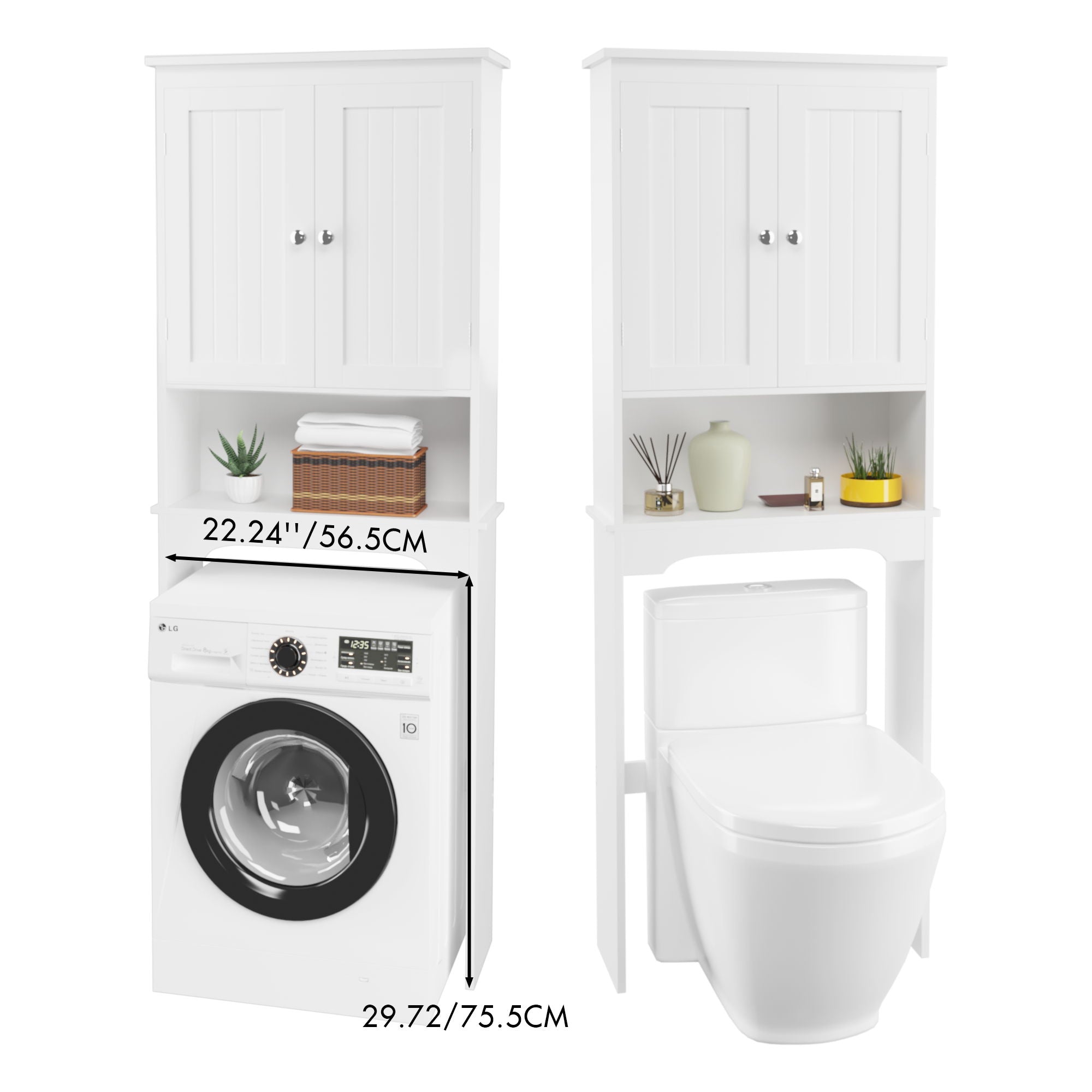 Over The Toilet Storage Cabinet, Bathroom Space Saver With Adjustable Shelf - White