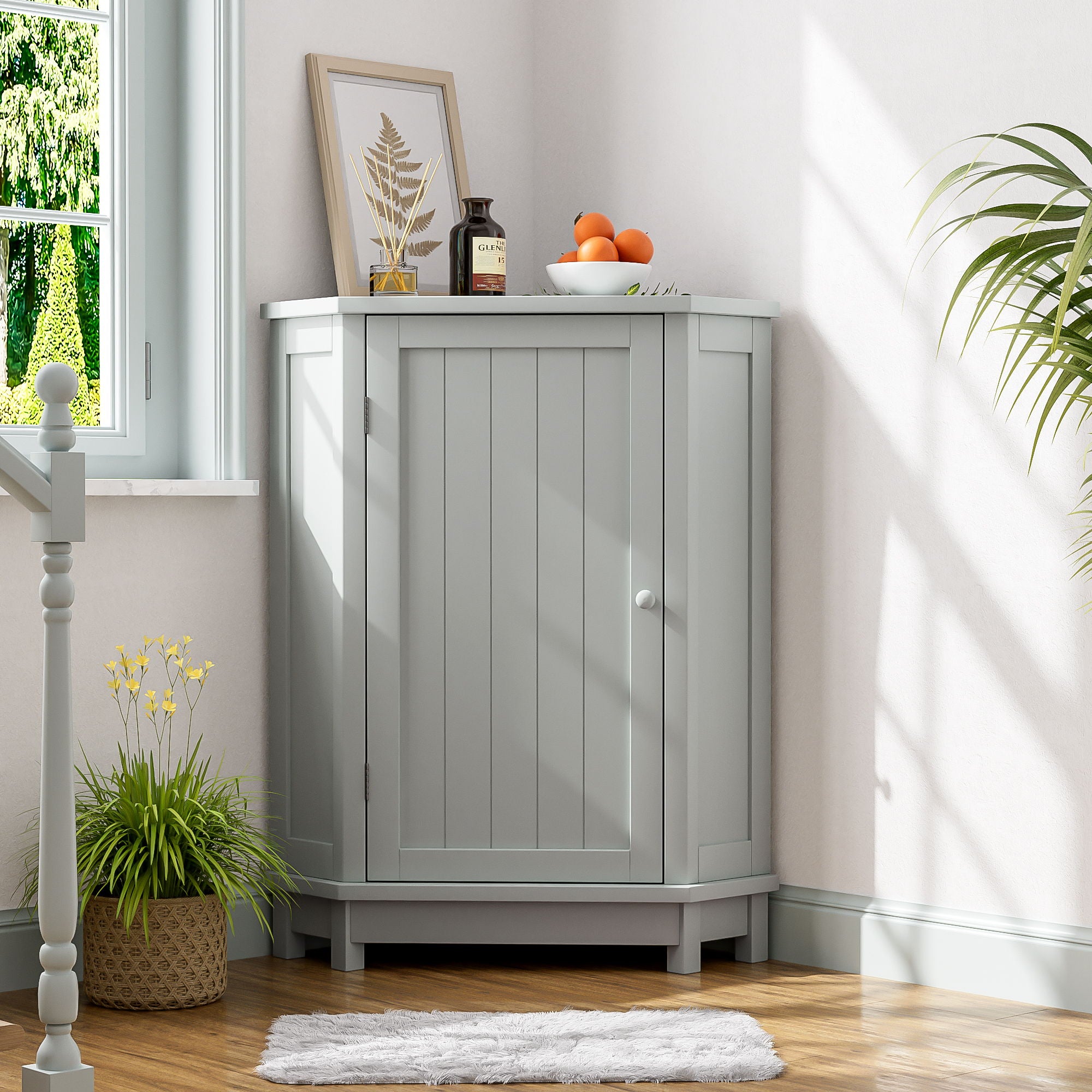 Bathroom Cabinet Triangle Corner Storage Cabinet With Adjustable Shelf Modern Style