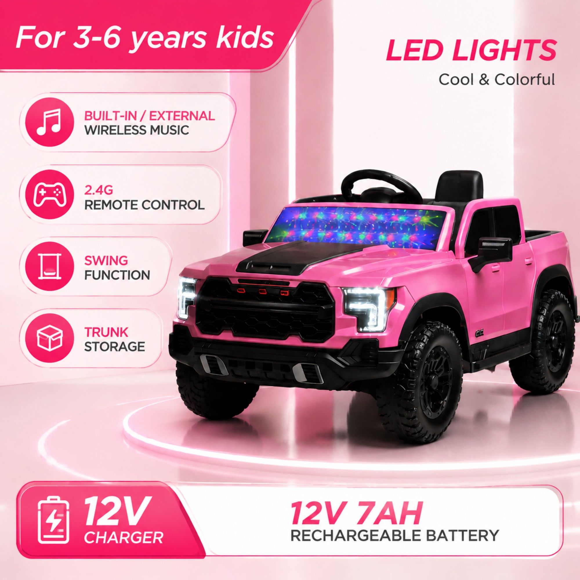12V Kids Ride On Car With Remote Control, 4 Wheel Shock Absorption, Multifunctional Music Player Perfect Gift For Toddlers - Pink