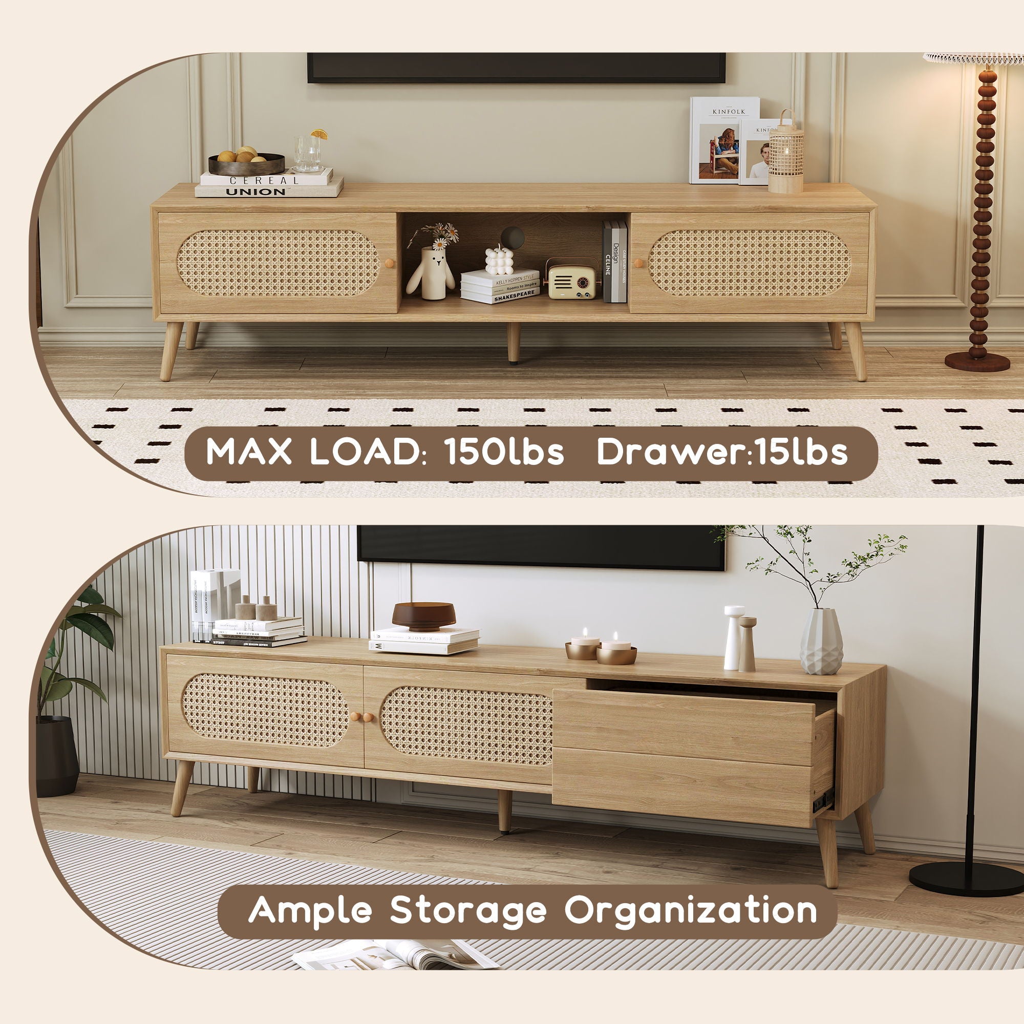 TV Stand For TVs Up To 80", Media Console, Cabinet - Natural