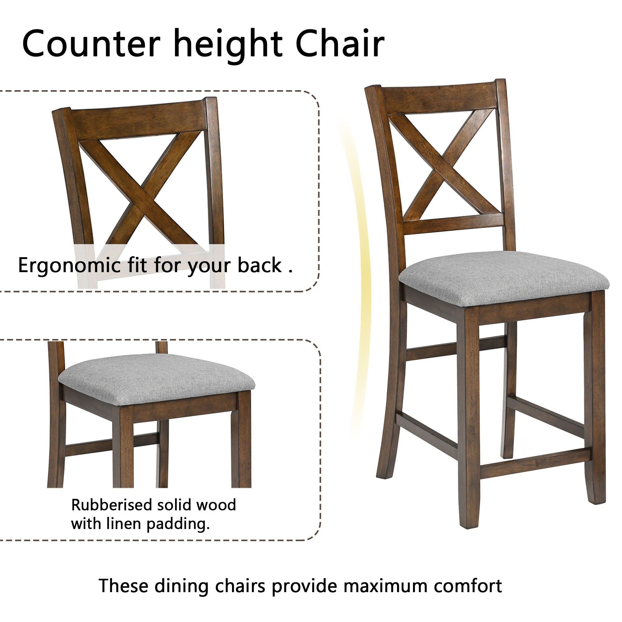 5 Piece Dining Table Set, Wooden Dining Square Table Set For 4