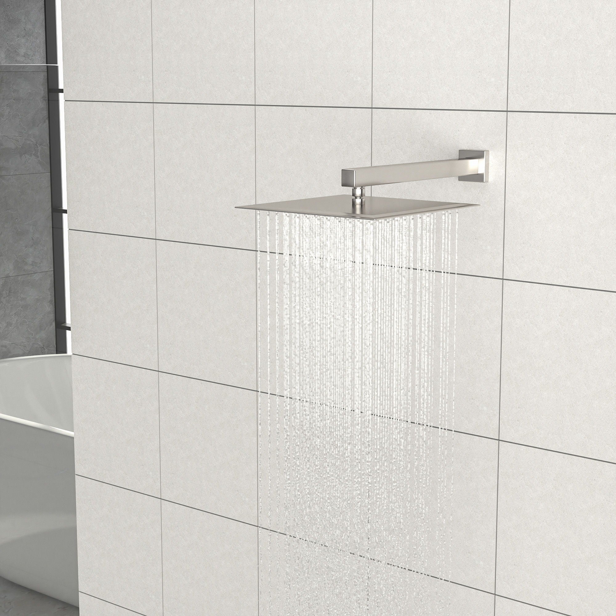 16" Square Rainfall Shower Head Fixed Wall Mount With Full Body Coverage & Self Cleaning Silicone Nozzles
