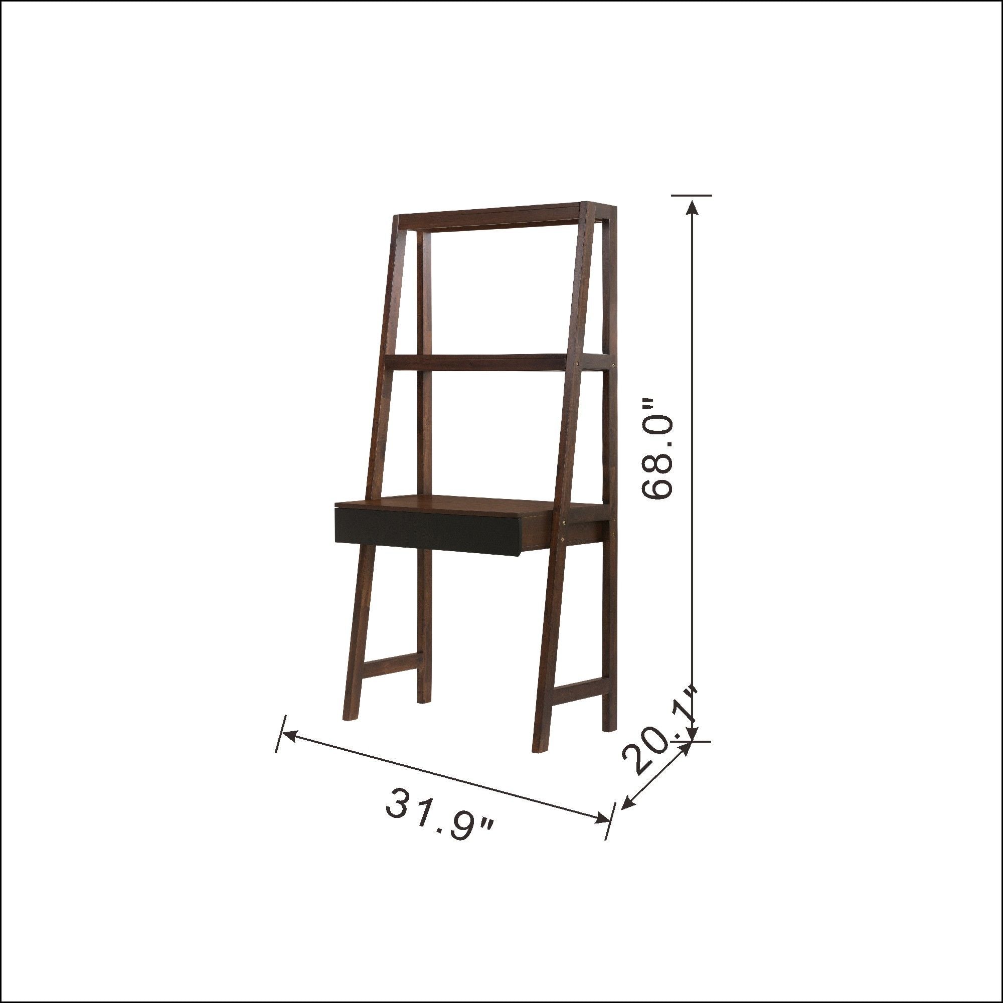 Ladder Desk, Ladder Style Display Shelf - Natural Wood / Brown