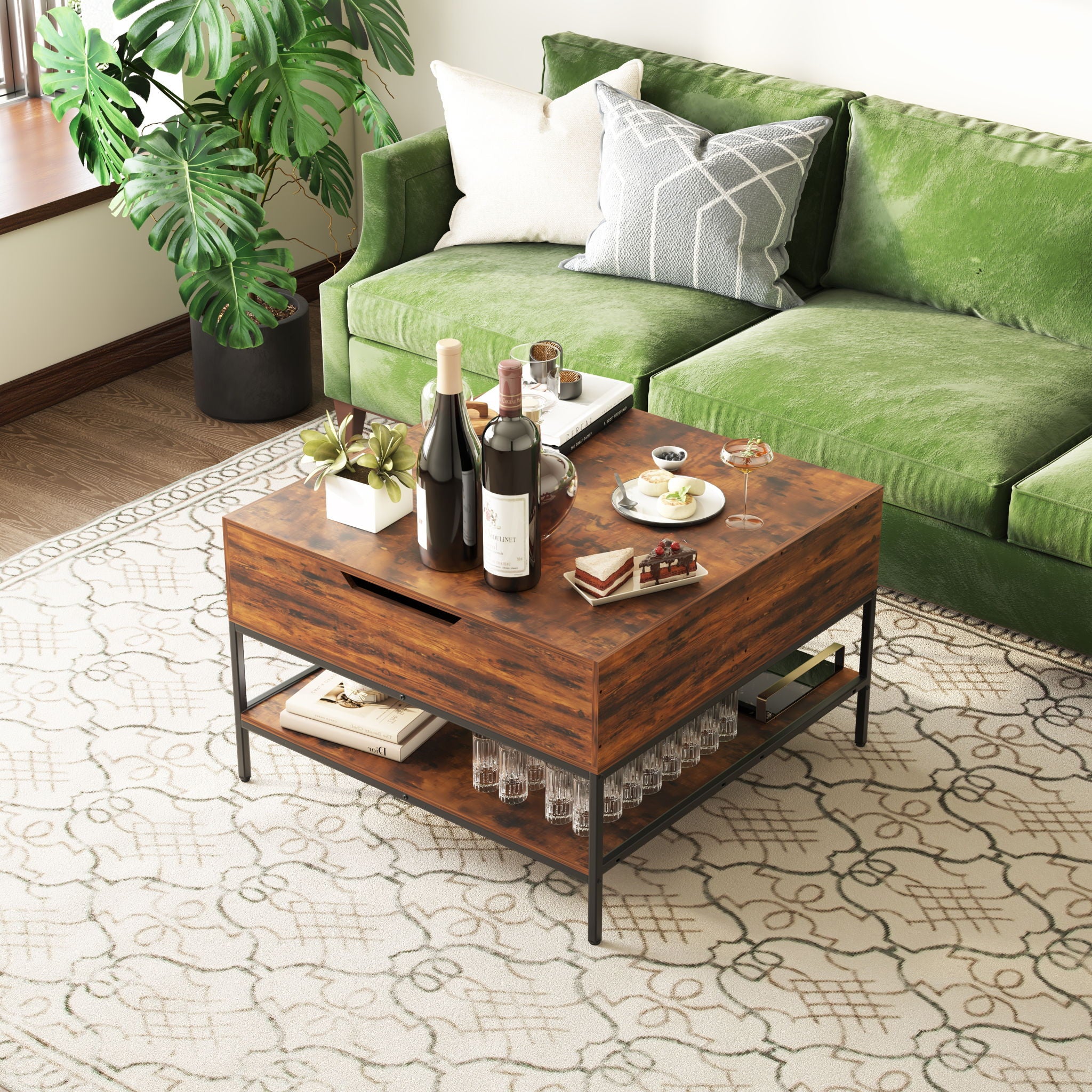 Flip-Top Coffee Table With Storage Lift-Top Design With Hidden Compartment - Black