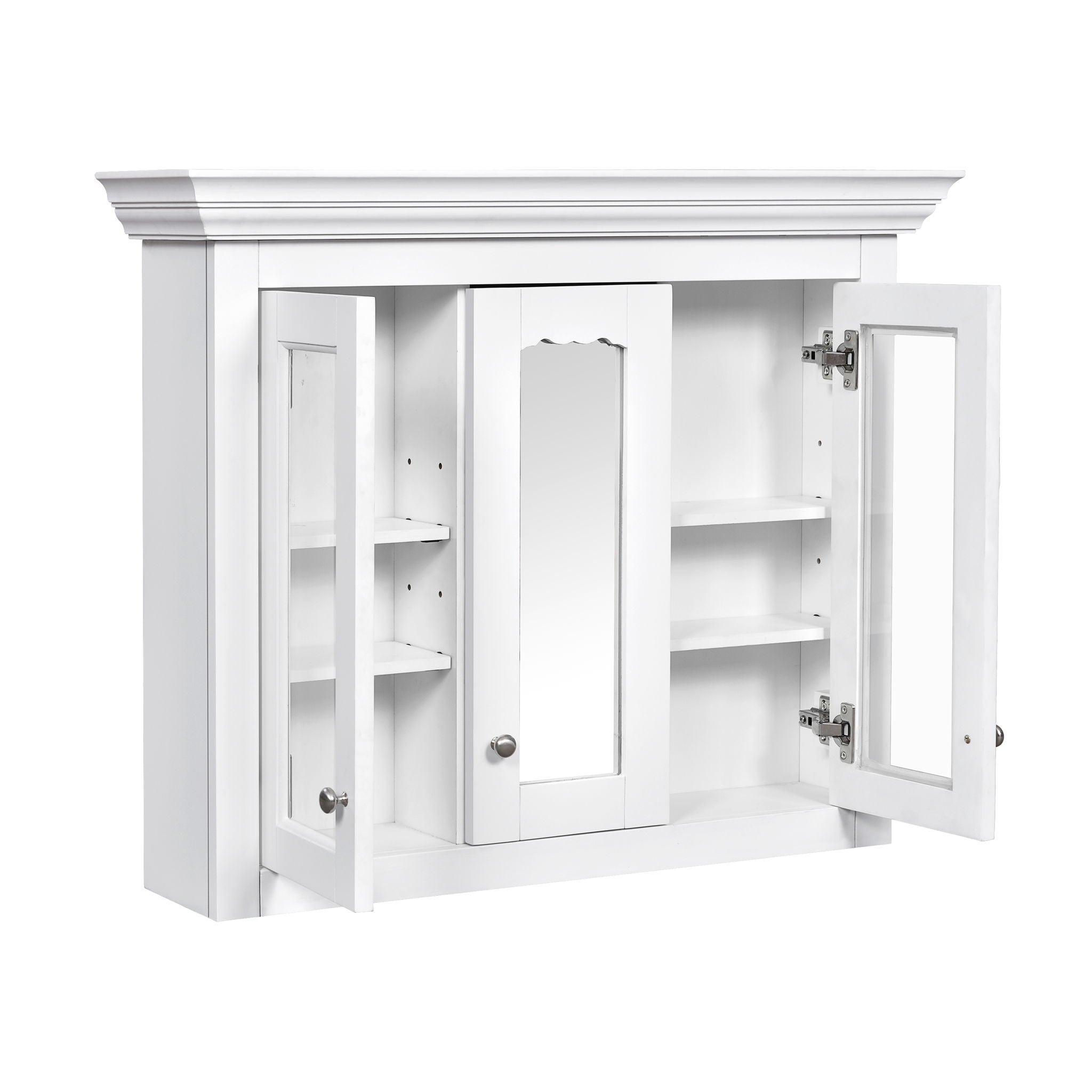 Bathroom Medicine Cabinet With Mirror, 5 Adjustable Closed Shelves, Wall-Mounted - White