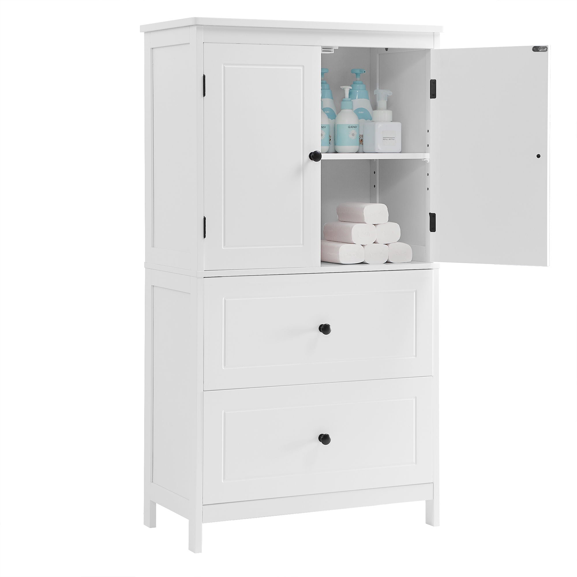Bathroom Storage Cabinet With 2 Doors And Drawers, Adjustable Shelf