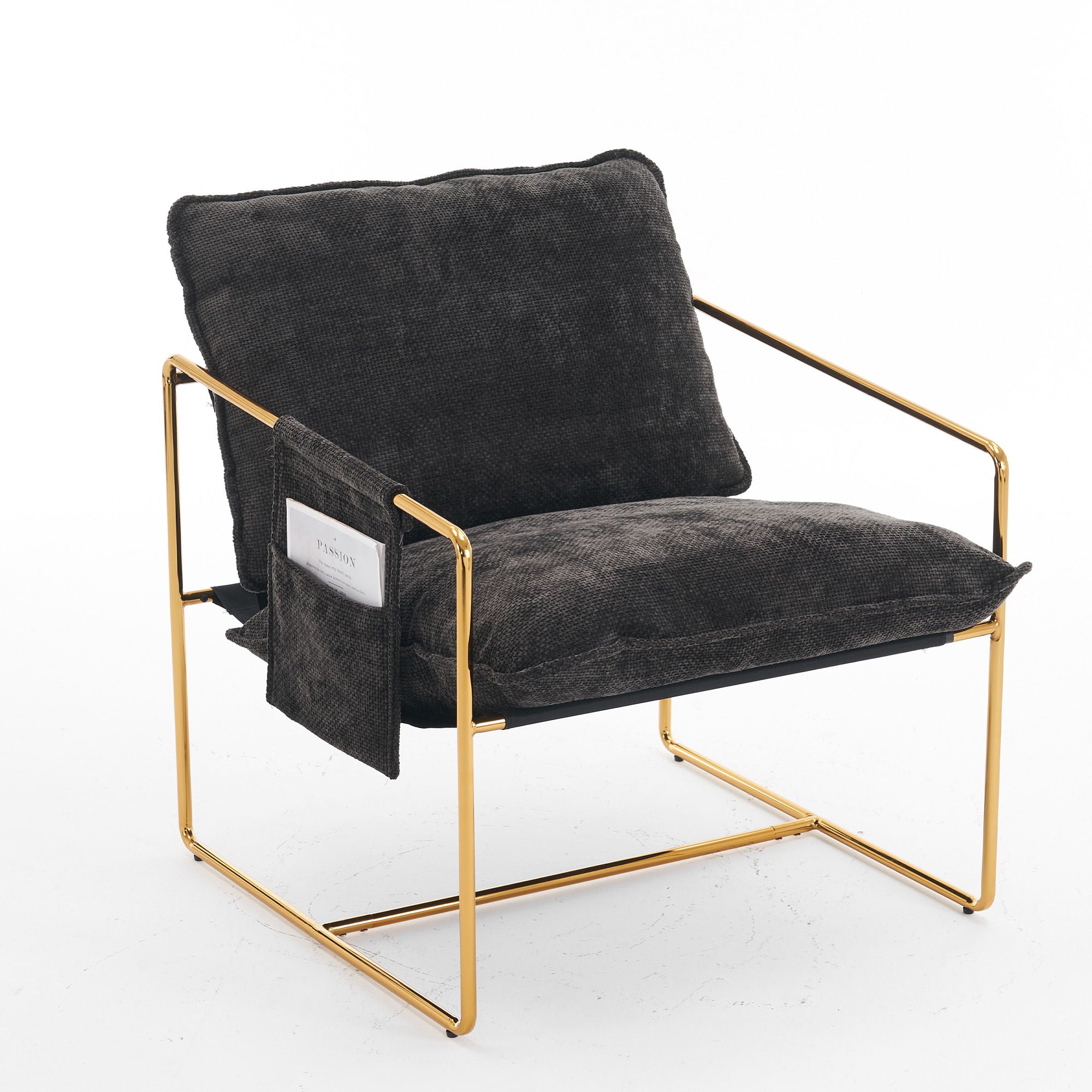 Upholstered Hanging Armchair With Arm Pocketsmetal Frame (Set of 2), Plated Craftsmanship, Crushed Foam Cushions And Skin-Friendly Woven Fabric For Living Room And Bedroom