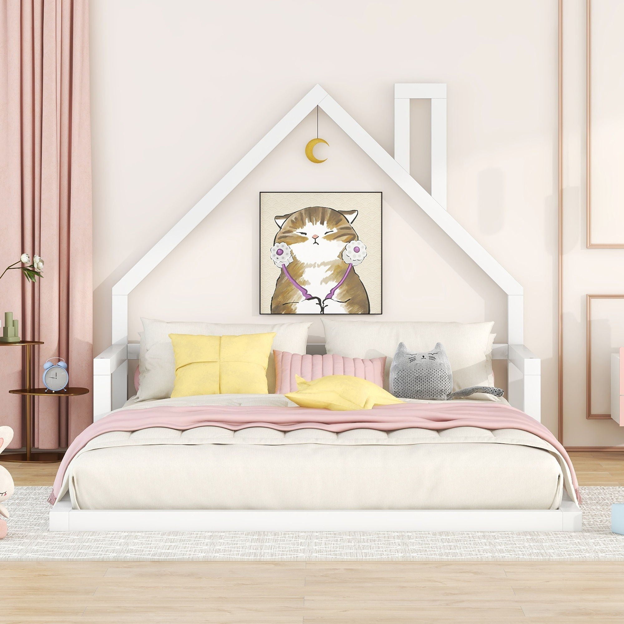 Elegant Floor Bed With House Shaped Headboard