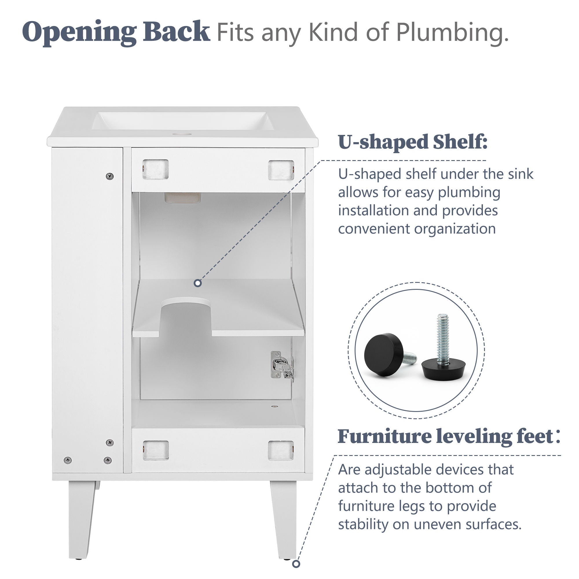 Bathroom Vanity With Sink, Soft-Close Door, Half-Moon Pulls