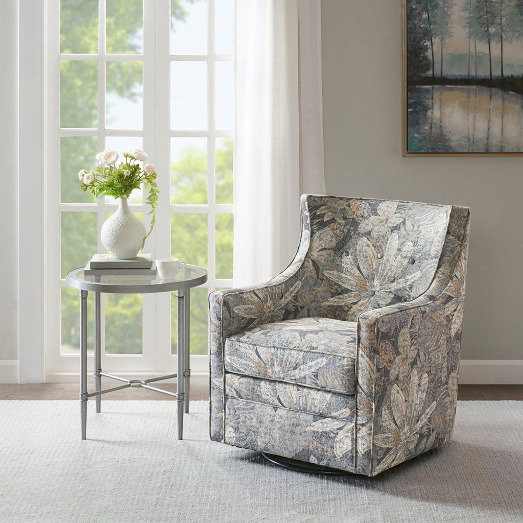 Swivel Glider Chair With Upholstery And Metal Base - Multicolor