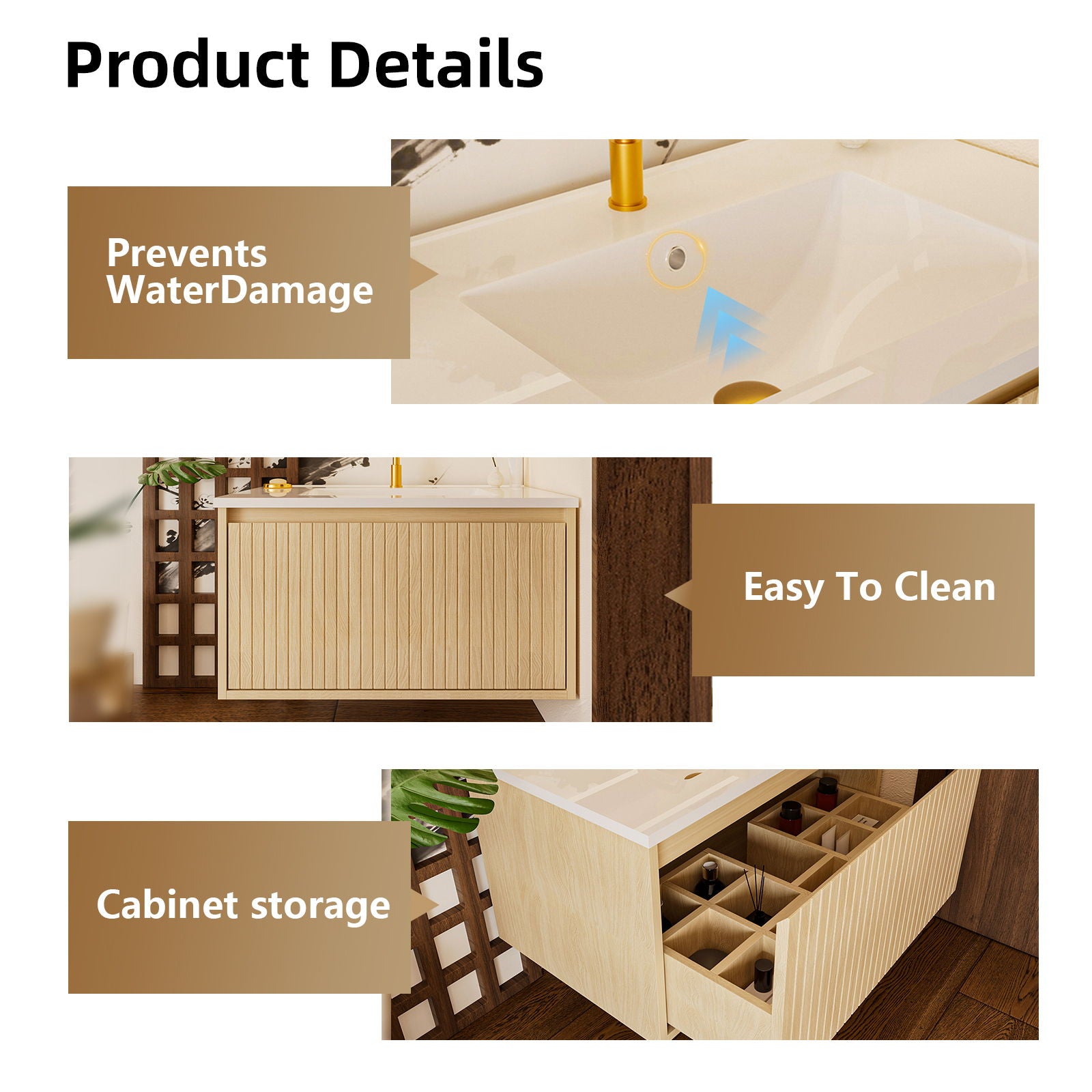Wall Mounted Floating Bathroom Vanity With Sink And Drawers