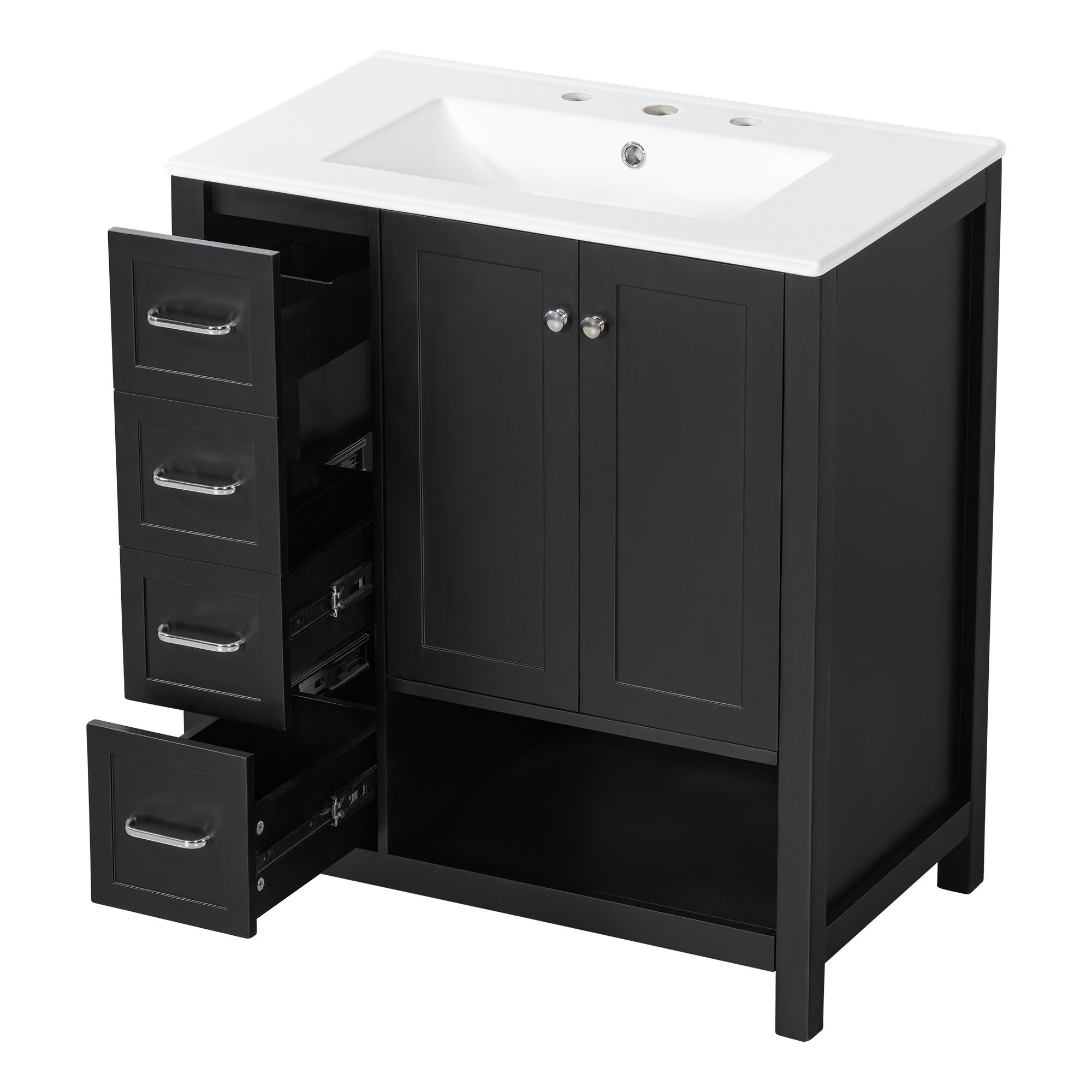 Bathroom Vanity With Sink Top, Bathroom Vanity Cabinet With 2 Doors And 2 Drawers, Open Shelf