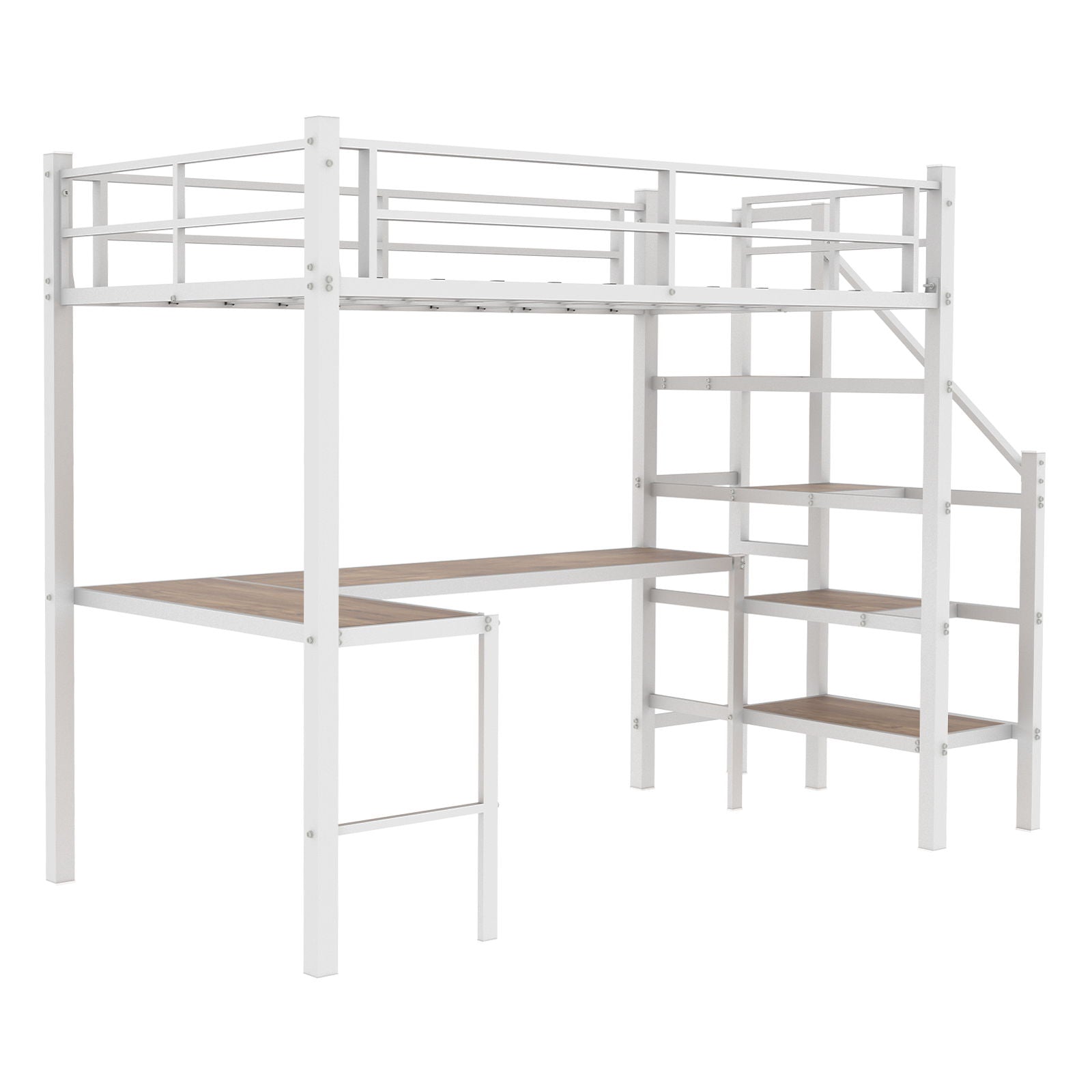 Loft Bed With L-Shaped Desk, Large Storage Space
