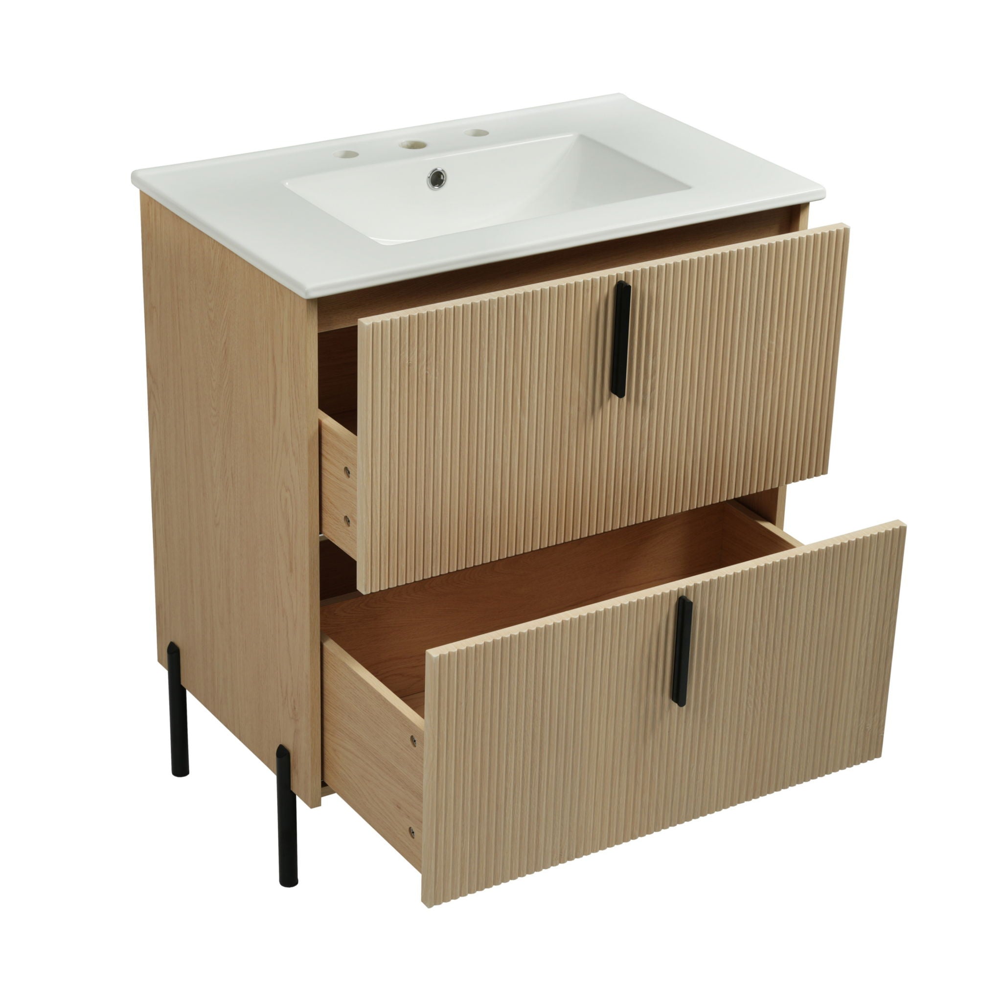 Bathroom Vanity With Ceramic Sink, Fluted Design