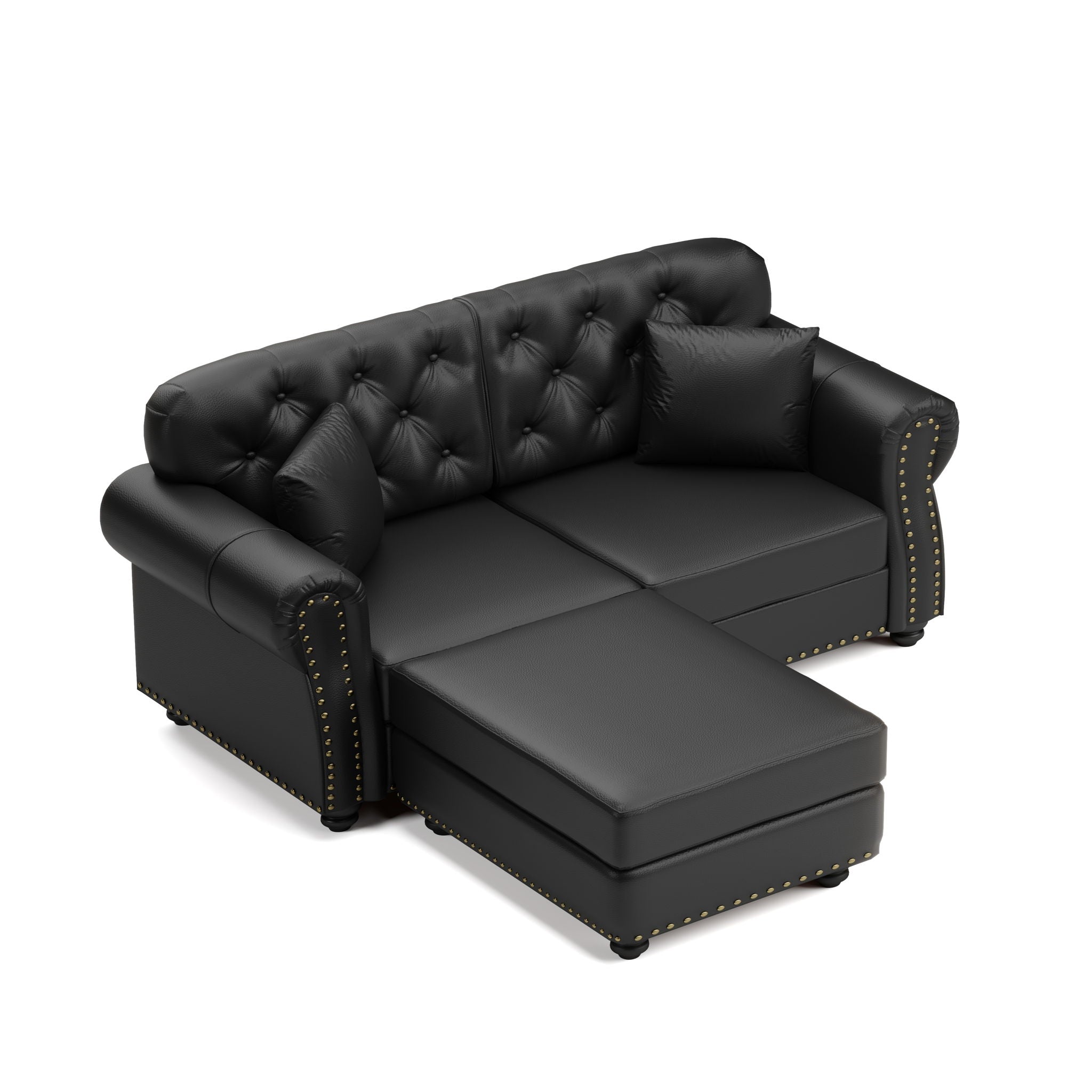 Upholstered Sofa With Nailhead Trim, Rolled Armrests With Ottoman