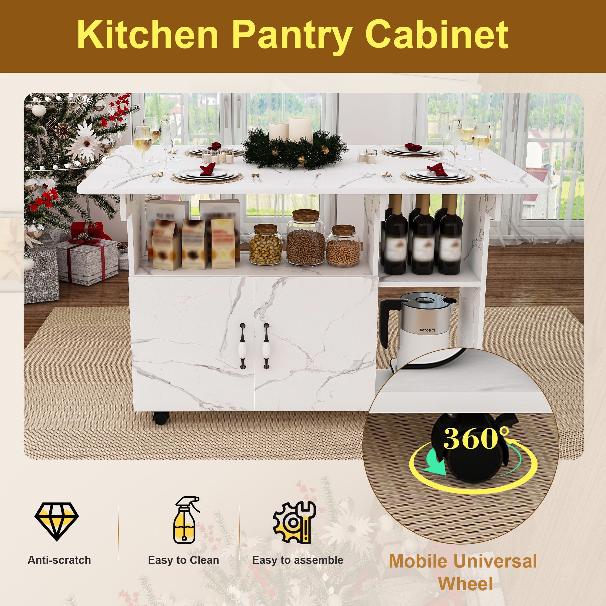 Multi Functional Folding Table With Storage Shelves And Wheels