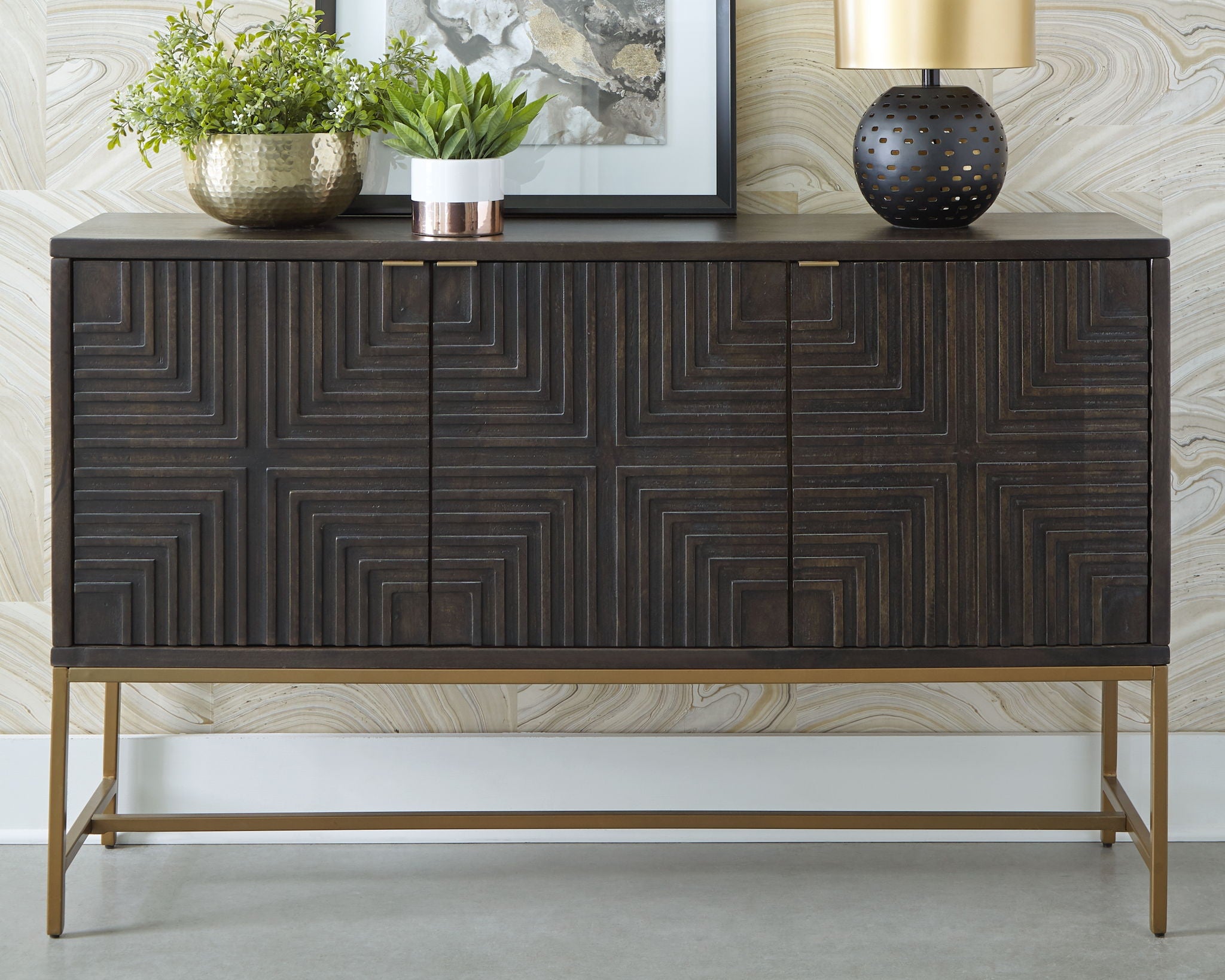 Elinmore - Accent Cabinet - Brown / Gold Finish