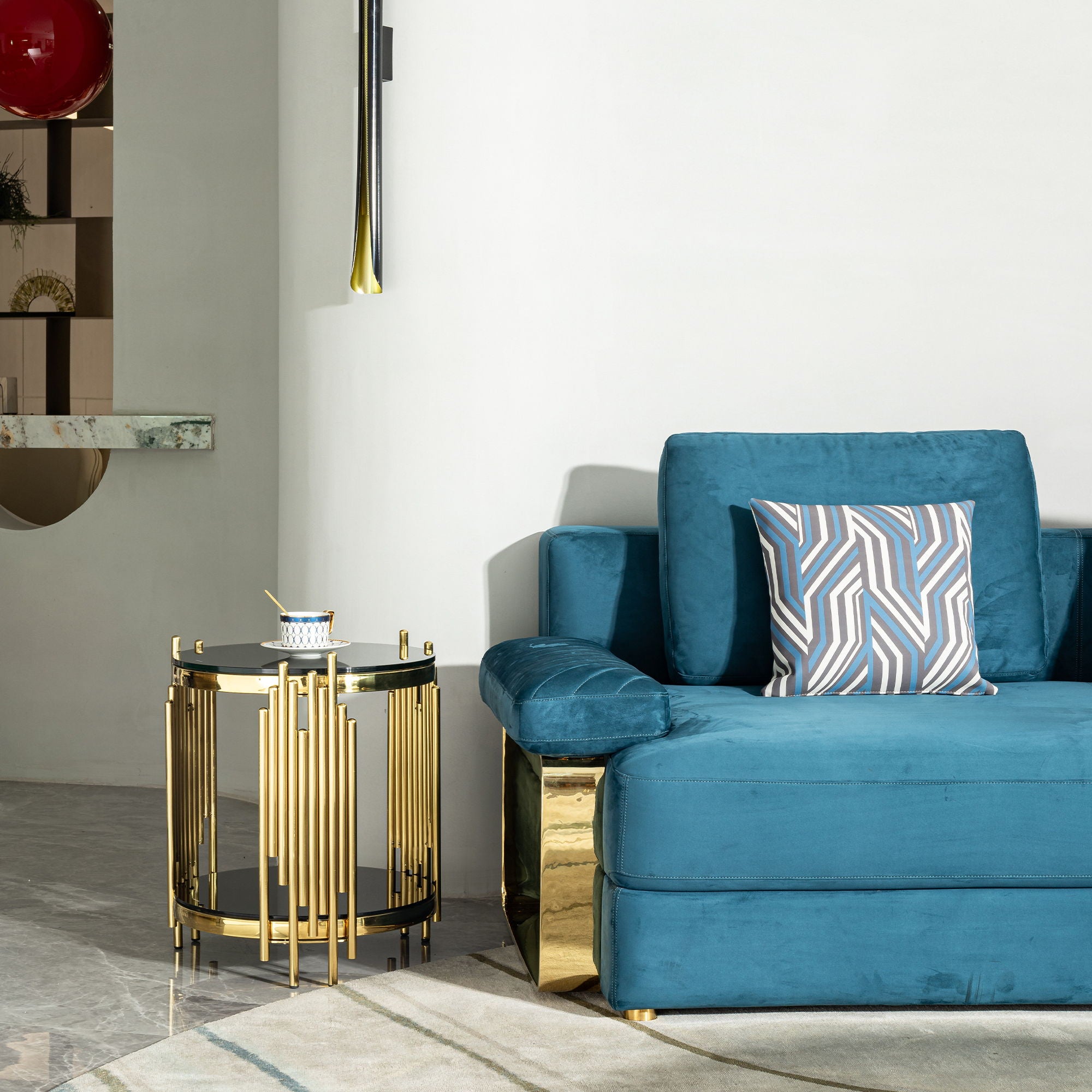 Elegant Round Table With Double Layer Tempered Glass Top And Stainless Steel Frame For Living Room