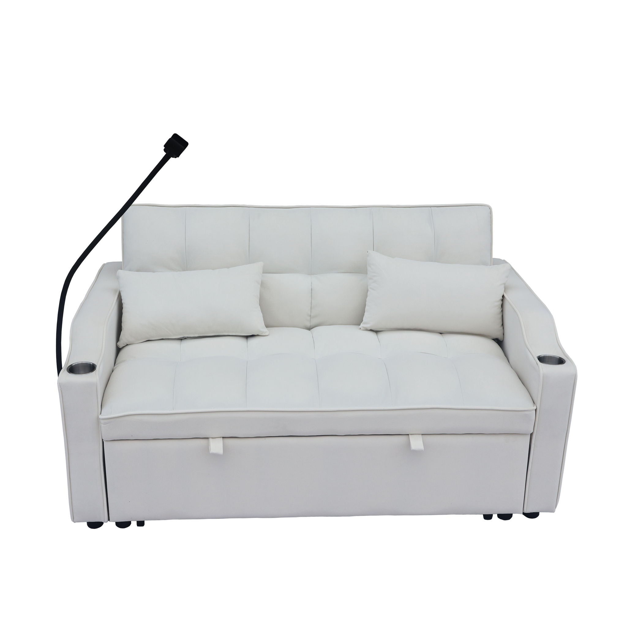 Modern Loveseat With Pullout Bed, Adjustable Reclining Backrest