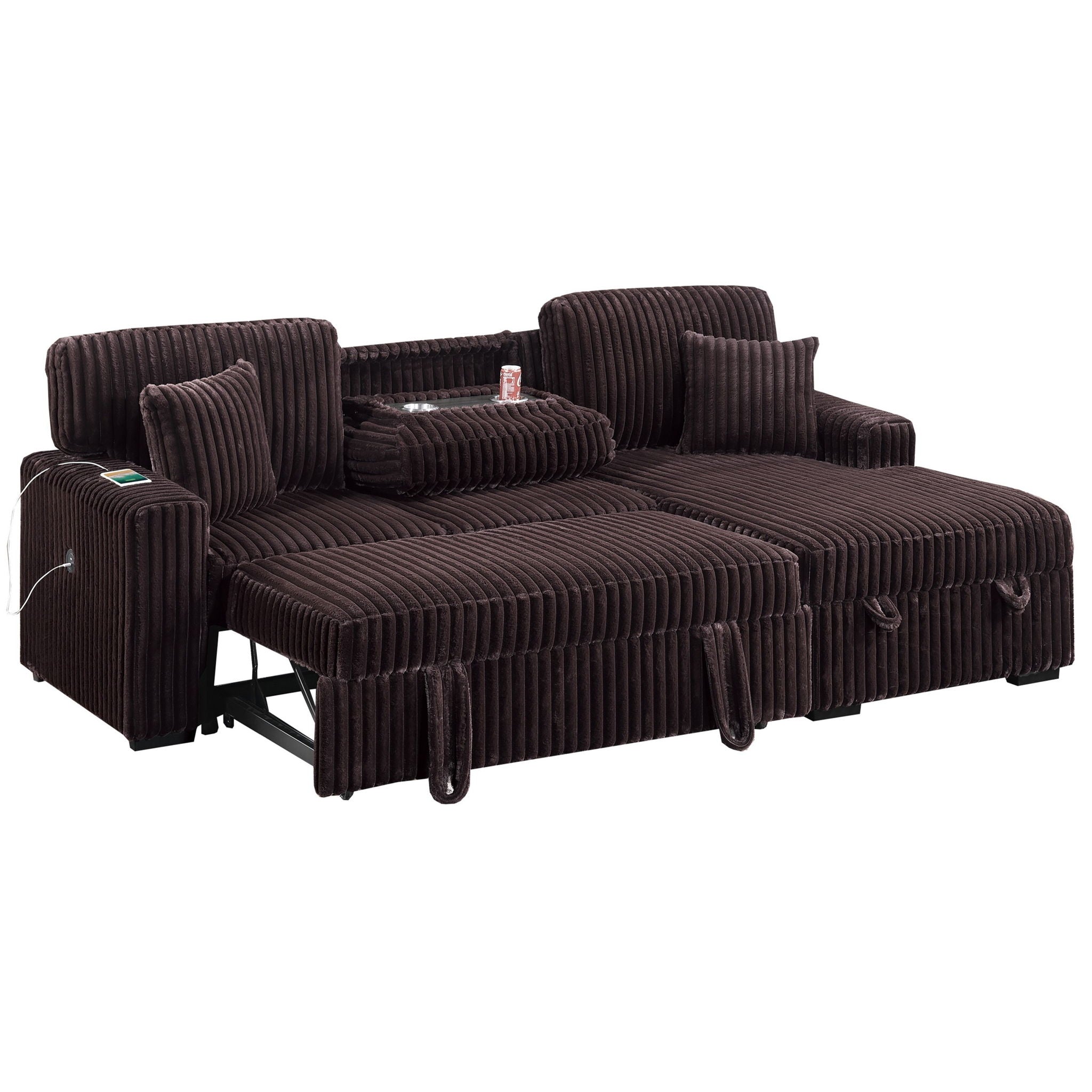 Convertible Sectional Upholstered Sleeper Sofa With Storage Chaise