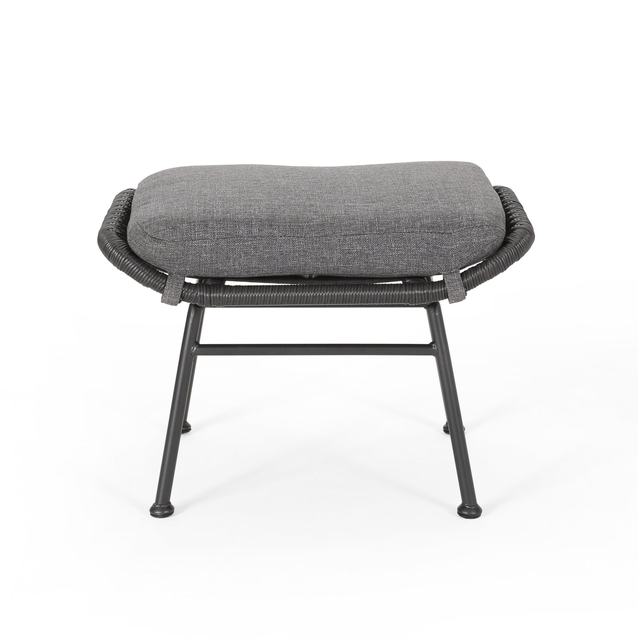 Outdoor Modern Boho Wicker Ottoman With Cushions (Set of 2)