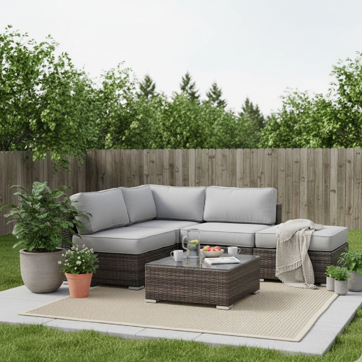 Seating Set With Cushions Handcrafted Wicker Design