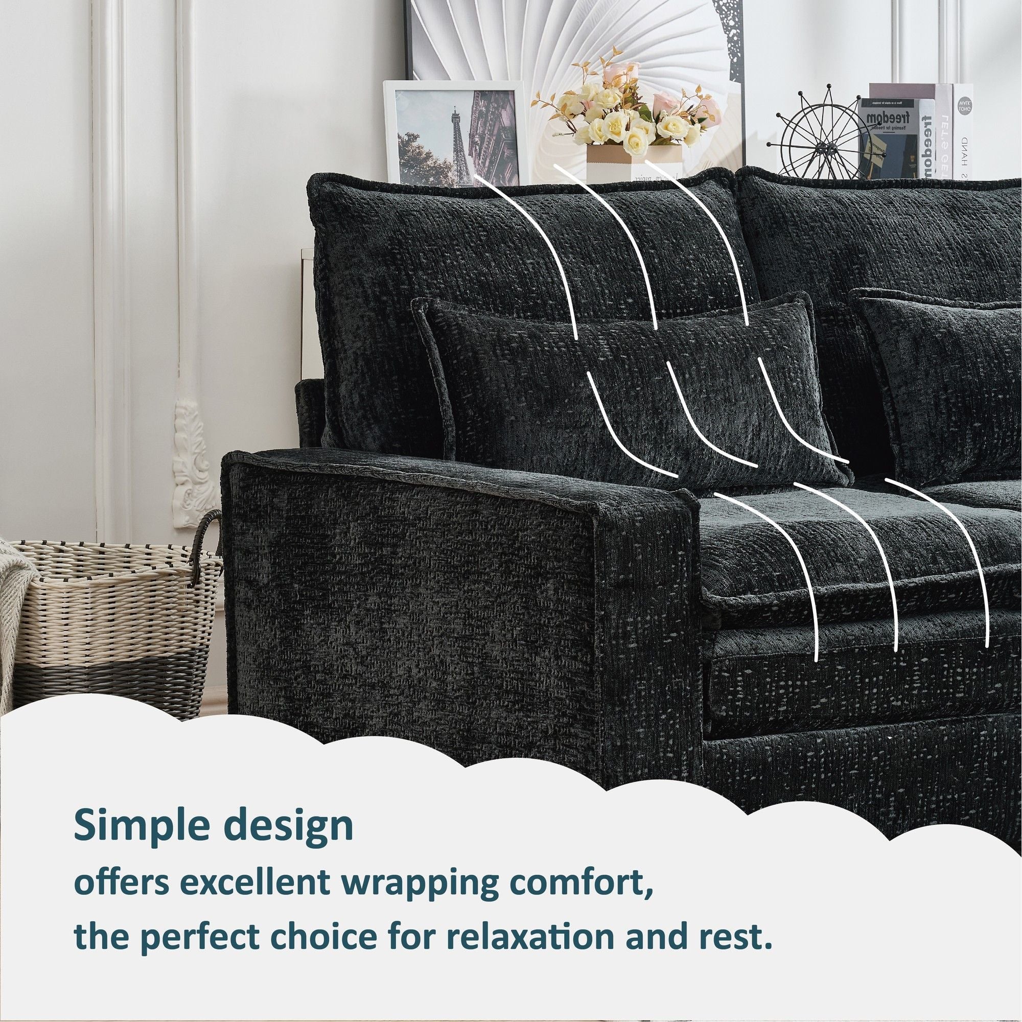 Modern Comfy L Shaped Sectional Sofa With Movable Ottoman