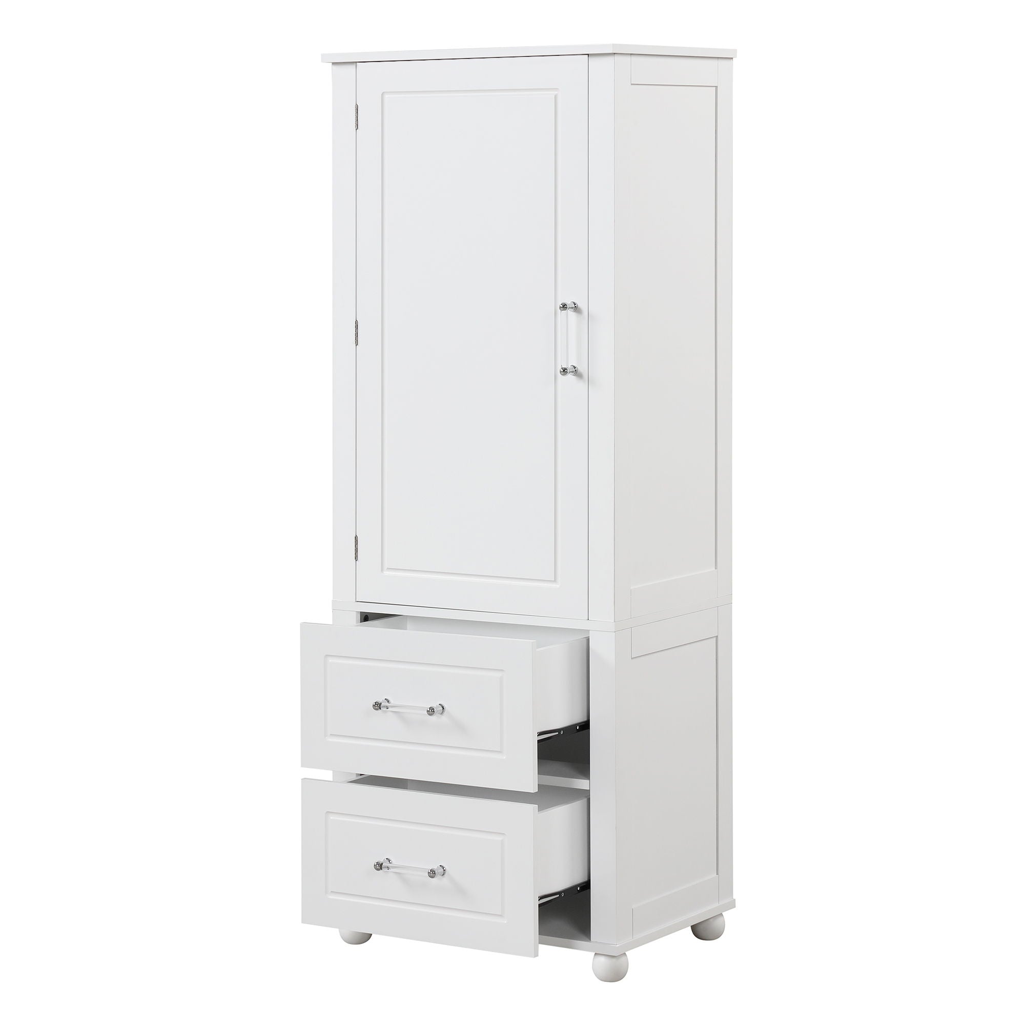 Tall Freestanding Bathroom Storage Cabinet With 2 Drawers And Adjustable Shelf