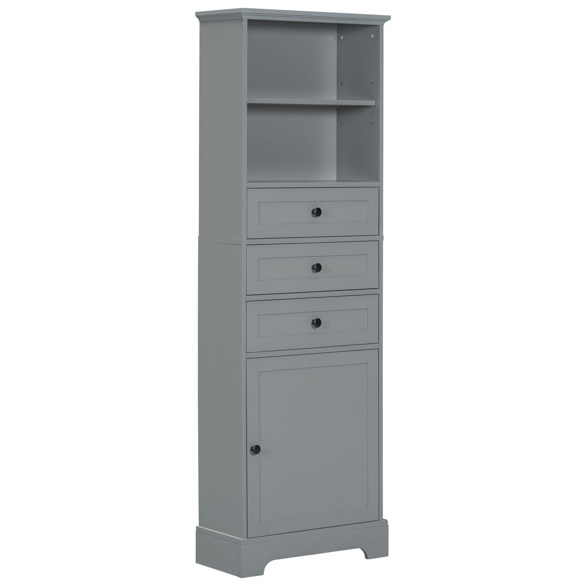 Tall Storage Cabinet With 3 Drawers And Adjustable Shelves For Bathroom
