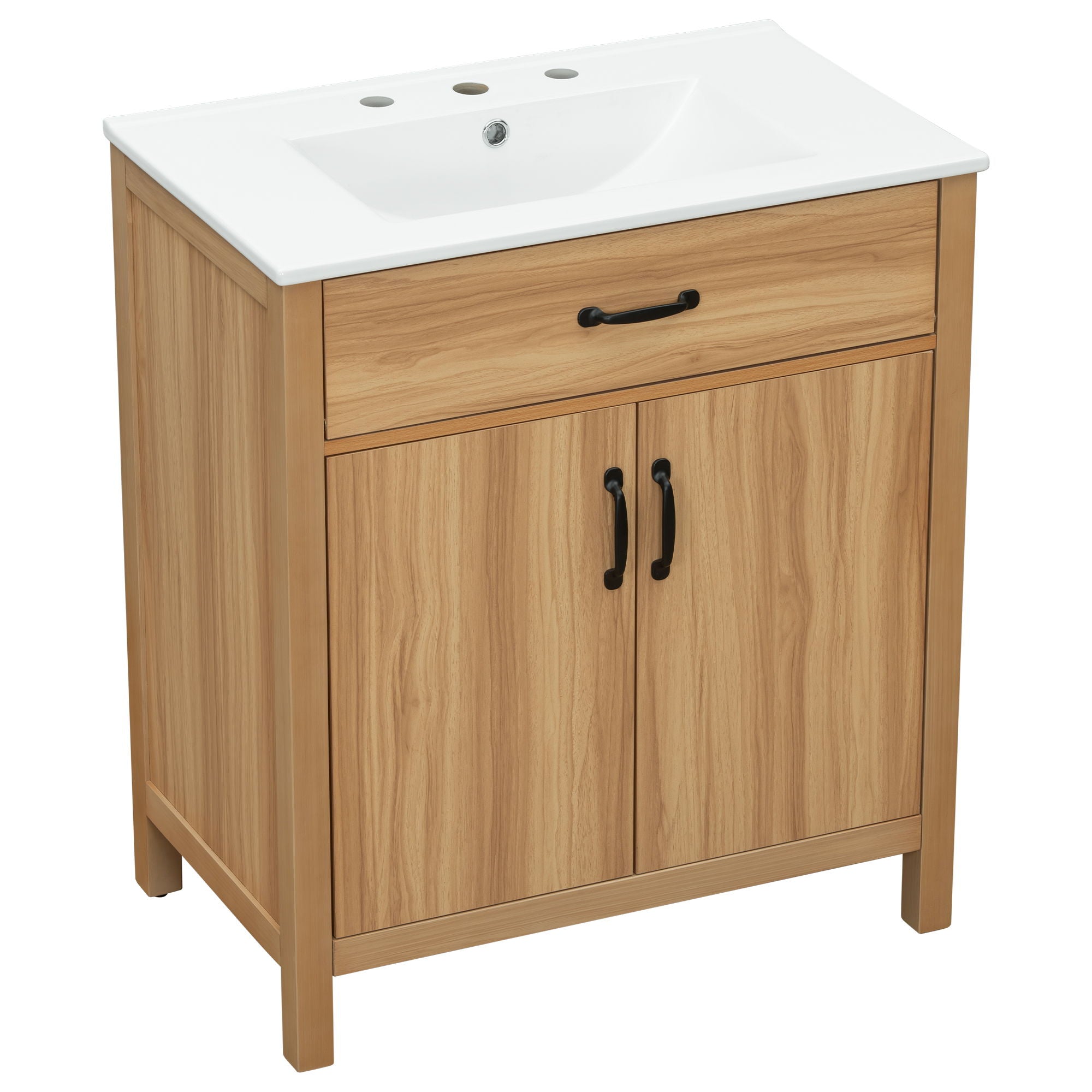 Bathroom Vanity With Flip Drawer, 2 Soft Close Doors, Adjustable Shelf And Ceramic Sink