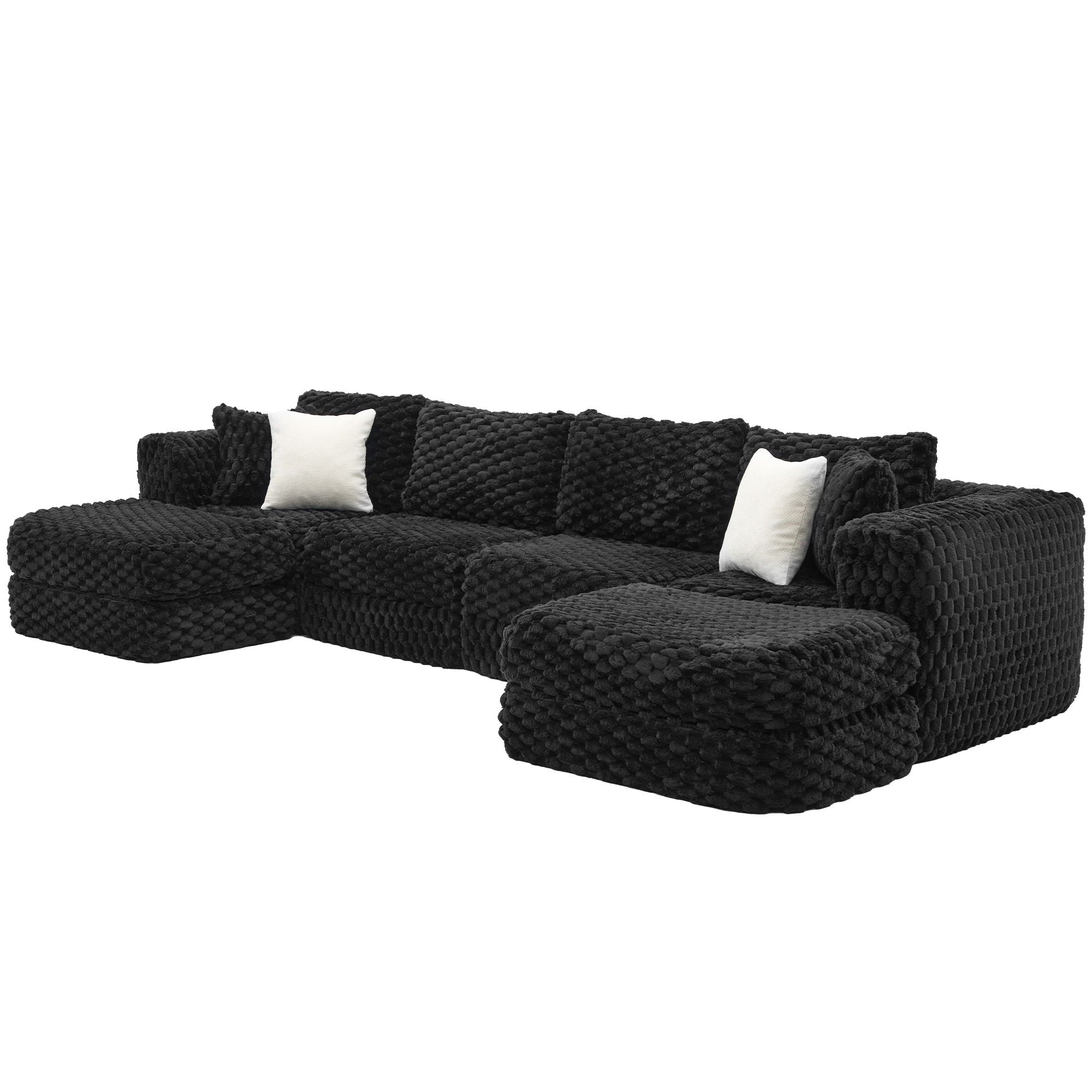 Modular Sectional Sofa, Boneless Couch With 2 Movable Ottomans