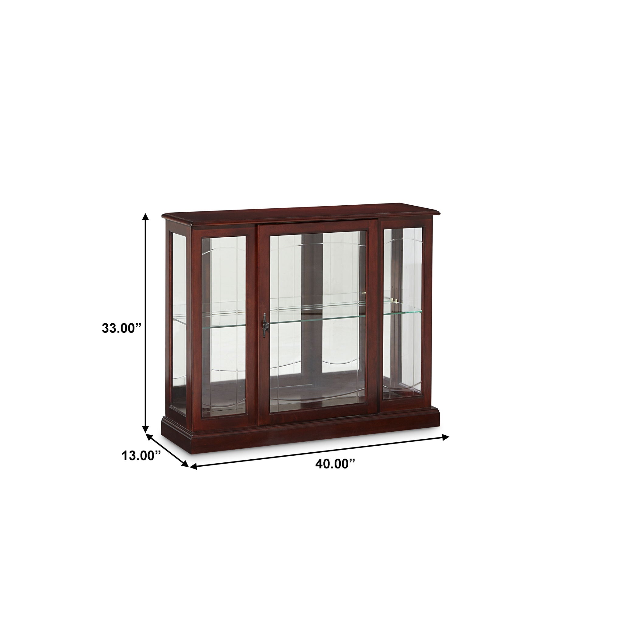 PFC Curios - Lighted 1 Shelf Console Display Cabinet - Cherry Brown