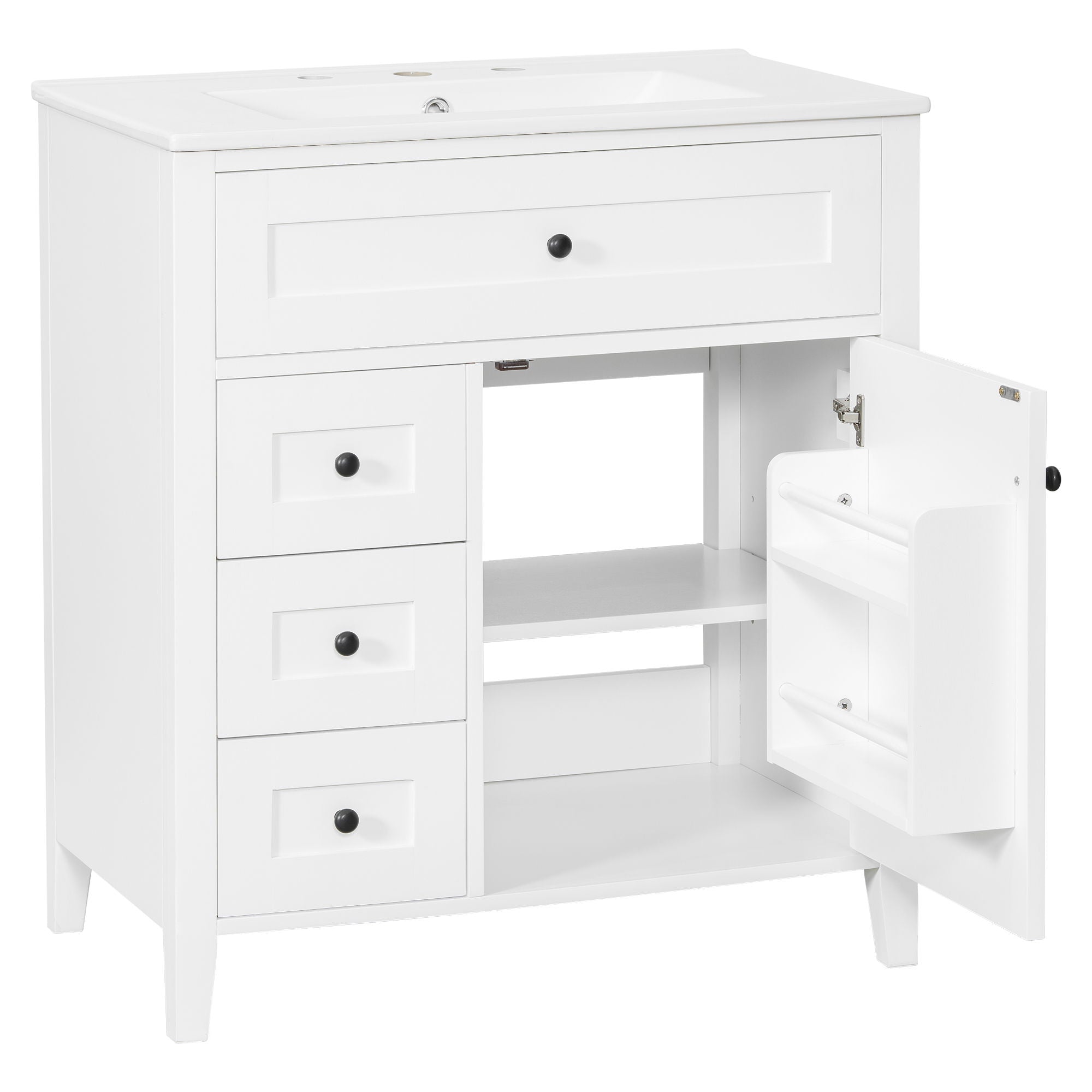 Modern Bathroom Vanity With Sink, 3 Drawers And Adjustable Shelf