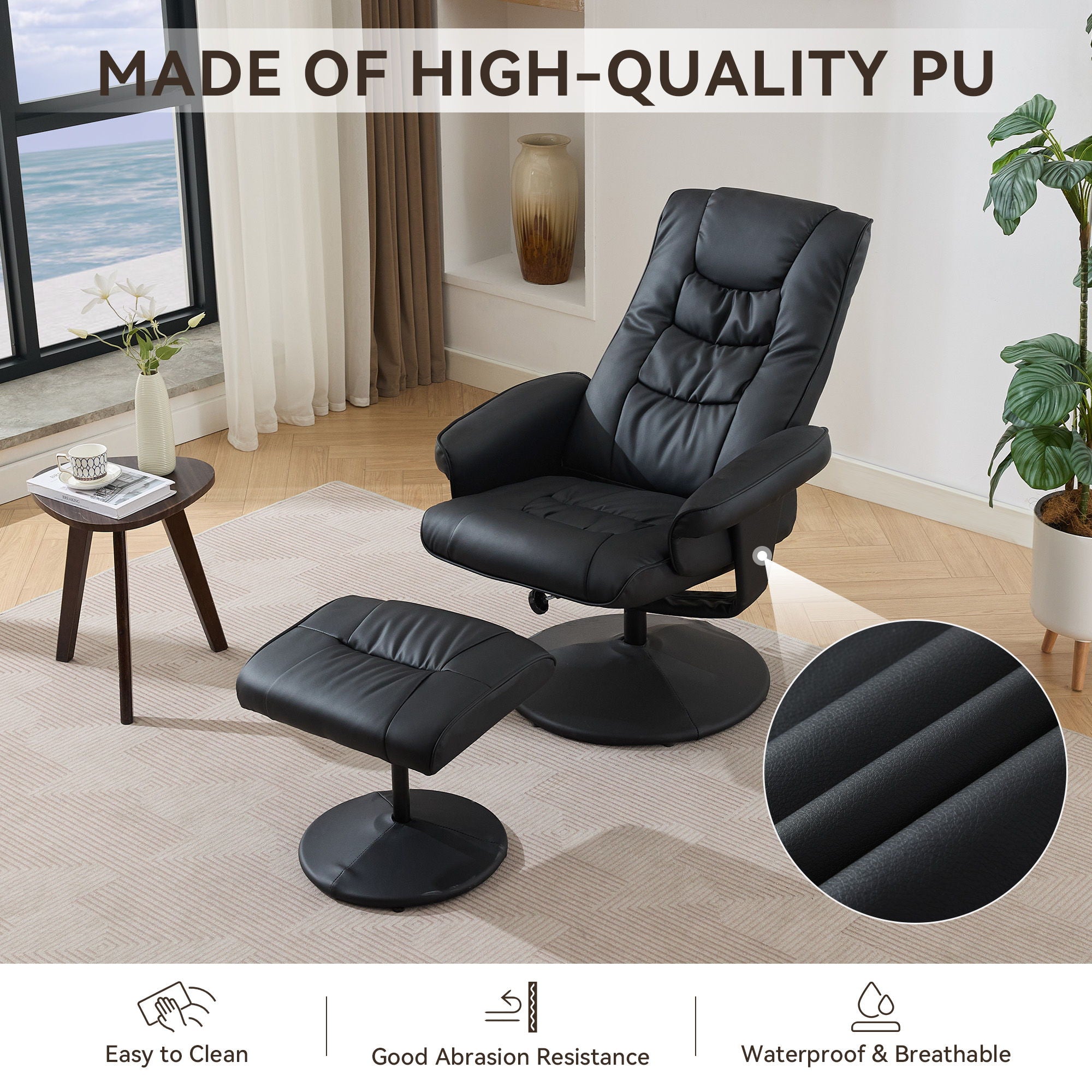 Recliner Chair With Ottoman, 360° Swivel Massage Lounge Chair With 5-Point Vibration & Heated Seat