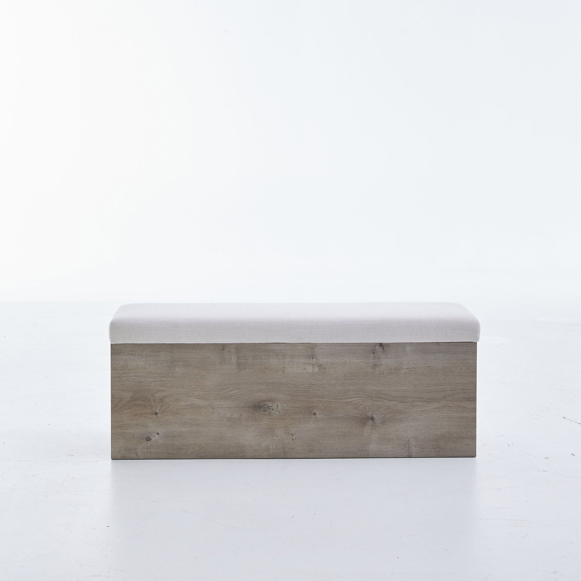Shelton - Upholstered Flip Top Storage Bench - Ivory / Light Gray / Camel Oak
