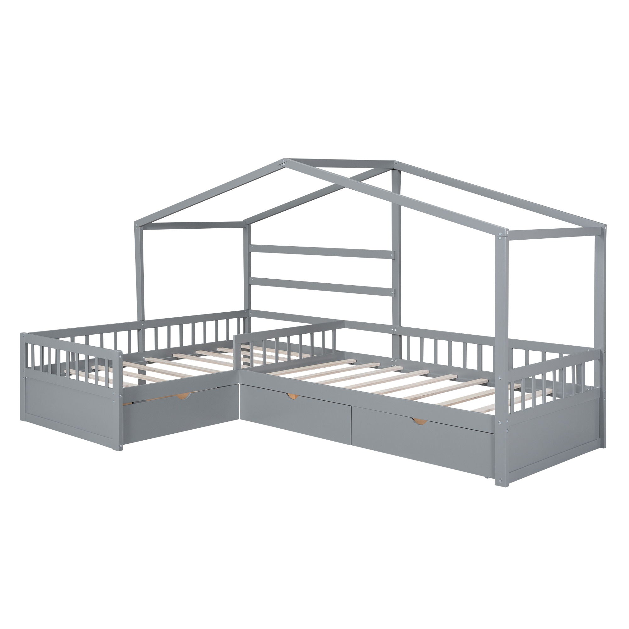 L Shape Platform Bed With 3 Storage Drawers