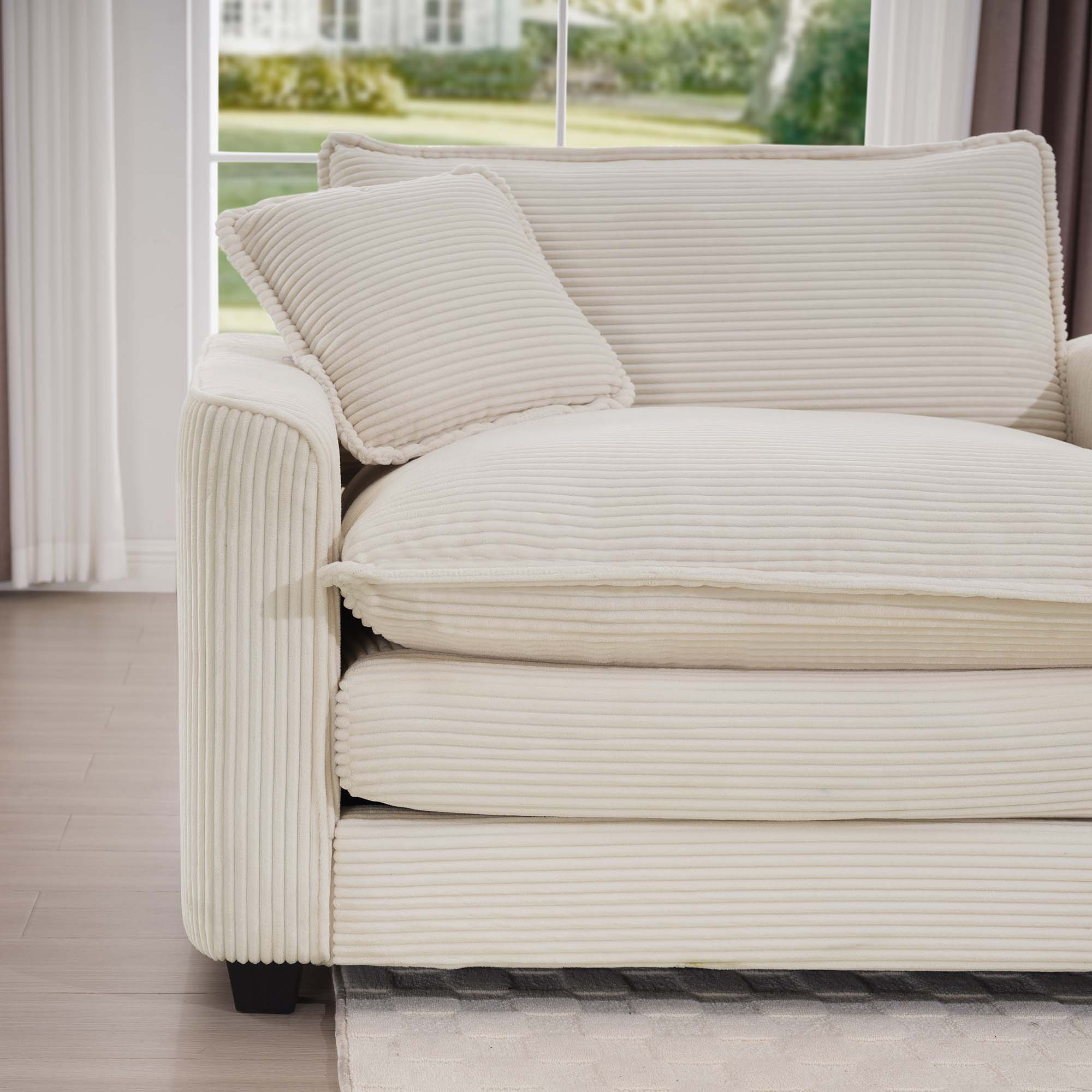 Modern Upholstered 4 Seater Fabric Sofa With Arm And Throw Pillows