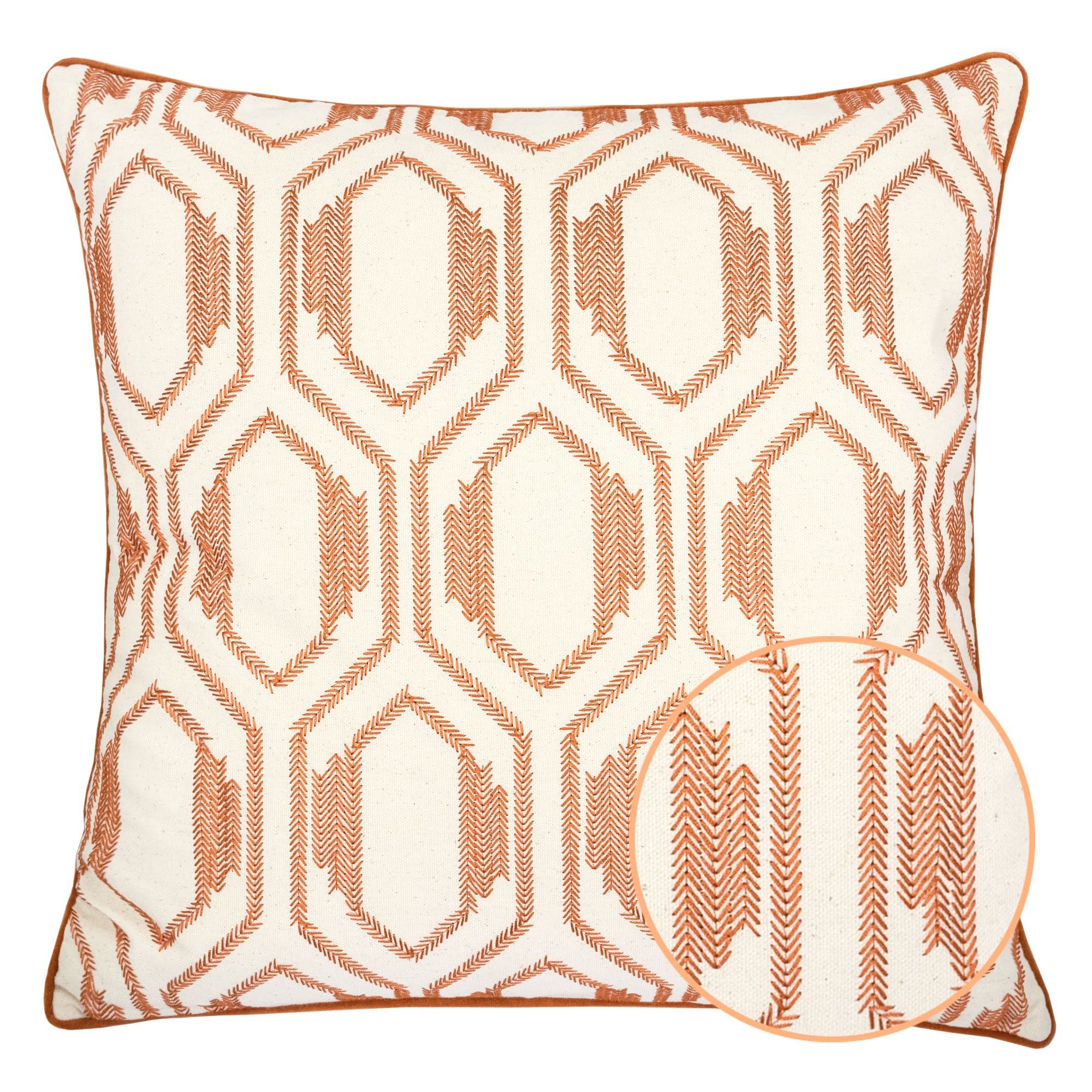 Geometric Embroidered Throw Pillow - Rust