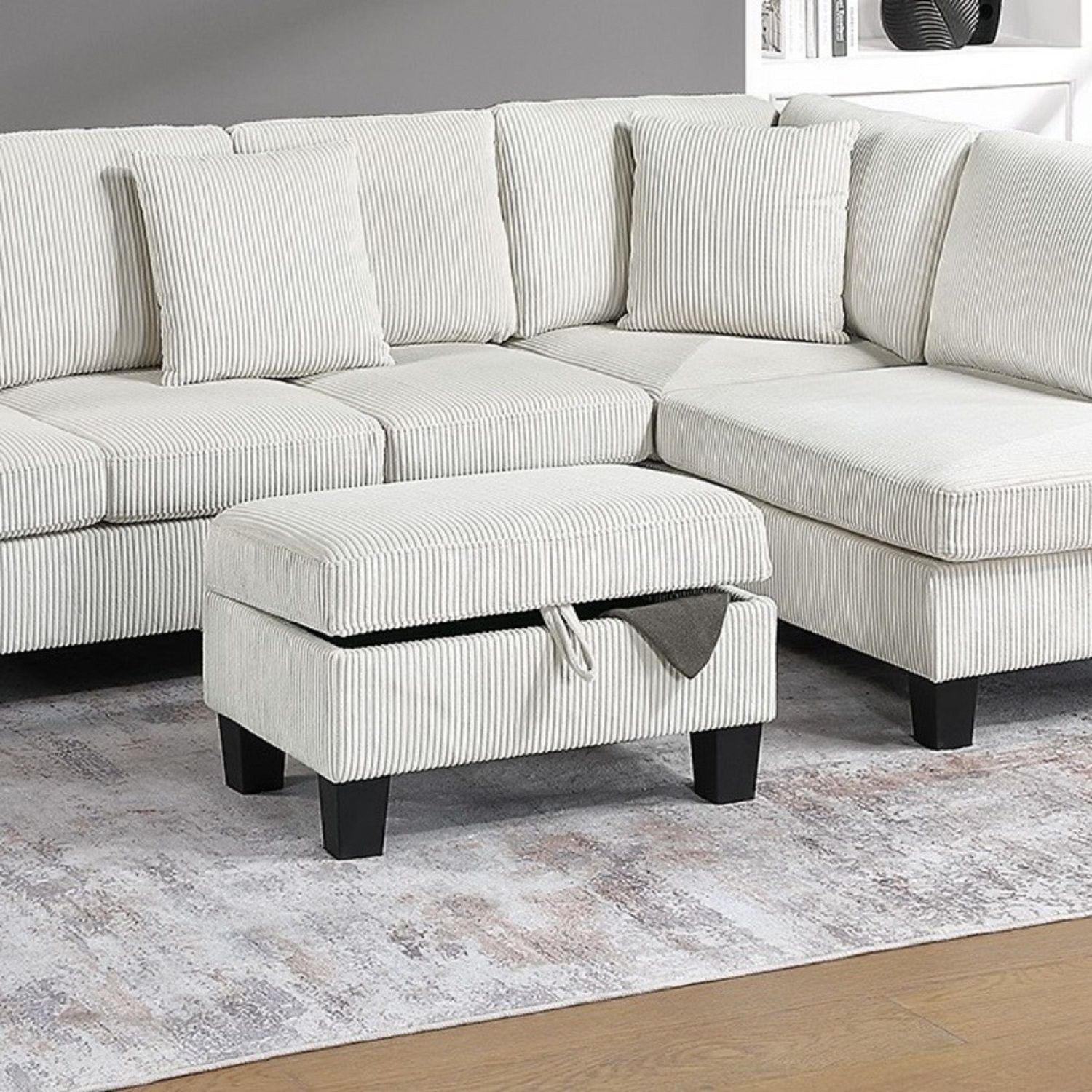 Sectional Sofa With Storage Ottoman And Pillows