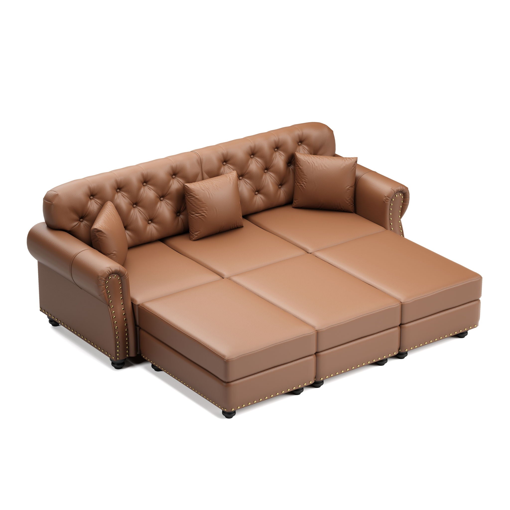 Upholstered Sofa With Nailhead Trim, Rolled Armrests With Ottoman