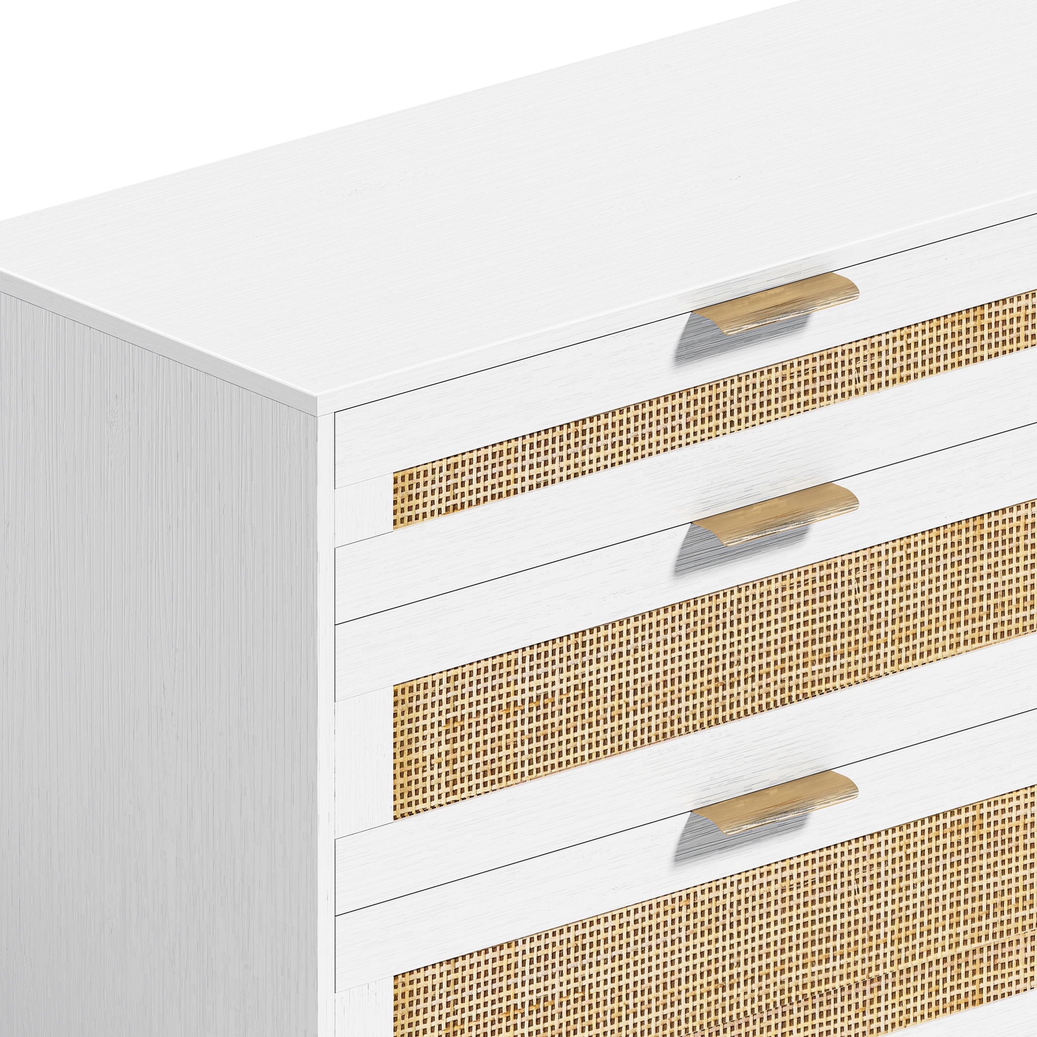 Rattan Dresser With 6 Drawers, Wooden Legs & Metal Handle