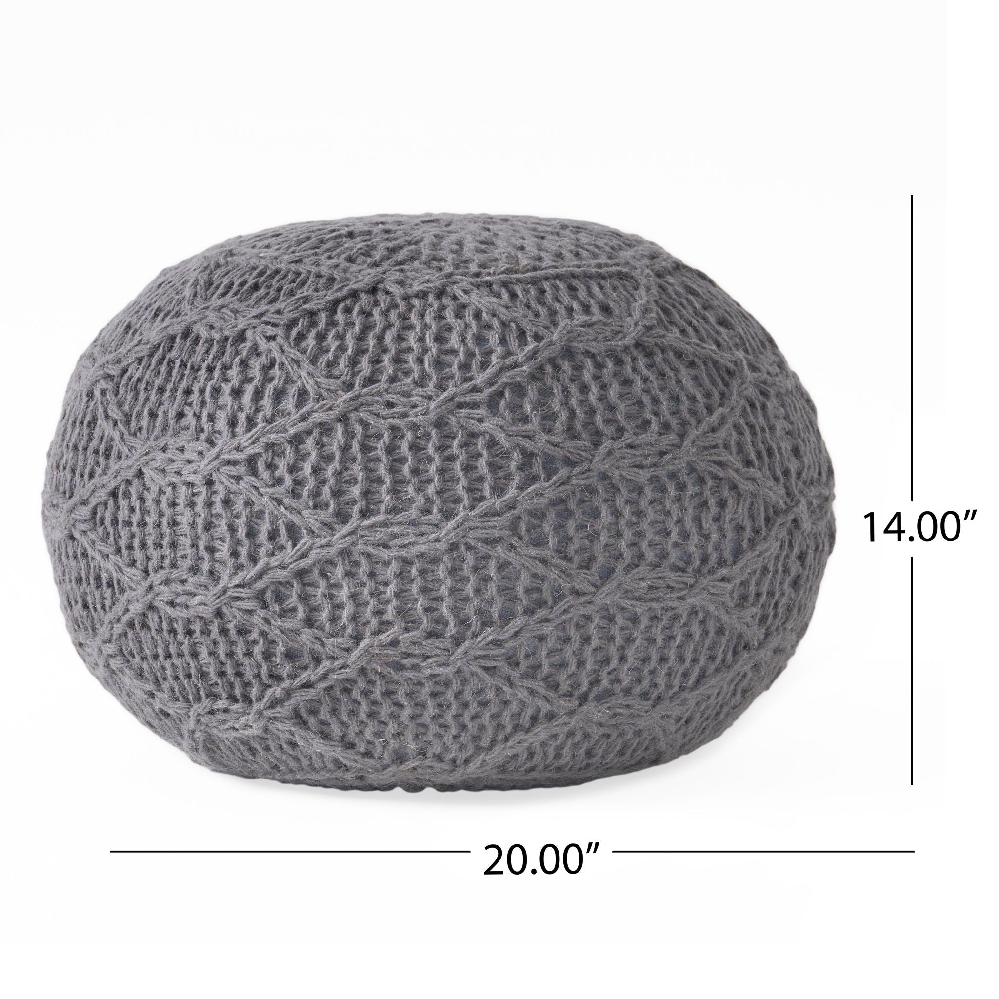 Malibu - Modern Knitted Wool Round Pouf With Handcrafted Design - Charcoal