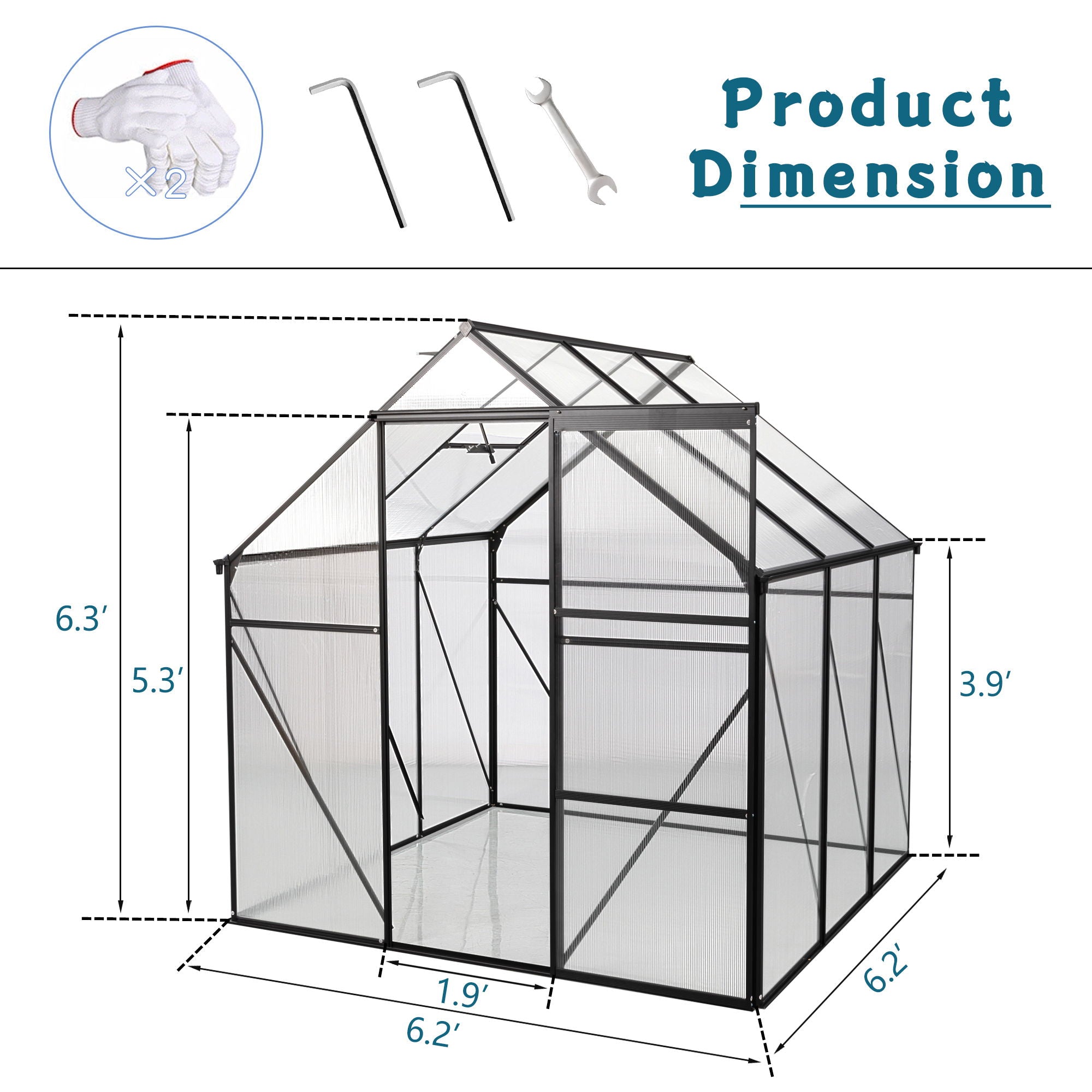 Polycarbonate house Raised Base And Anchor Aluminum Heavy Duty Walk-In houses For Outdoor Backyard In All Season