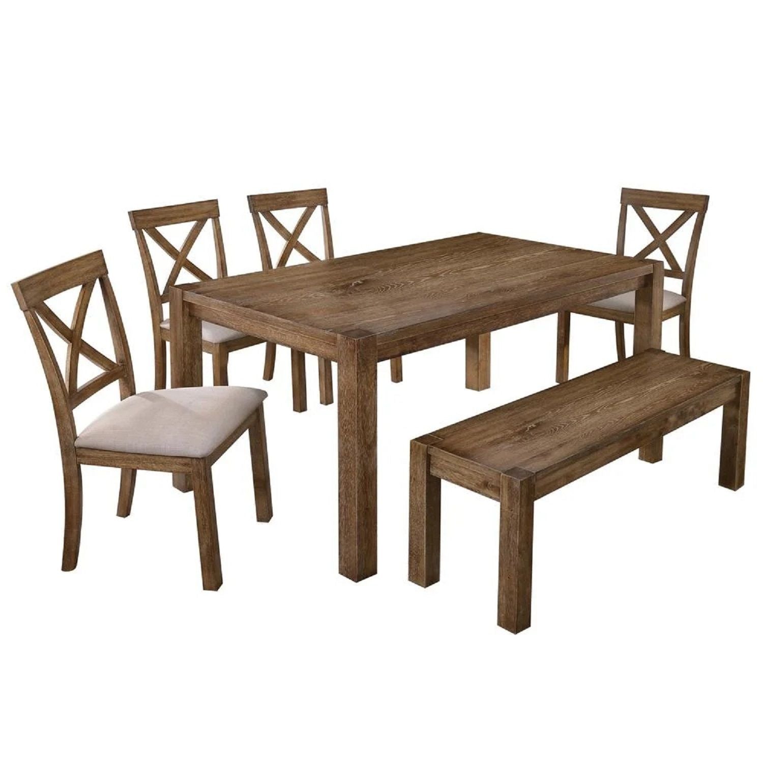 Dining Chair With Open X Back (Set of 2) - Brown / Beige