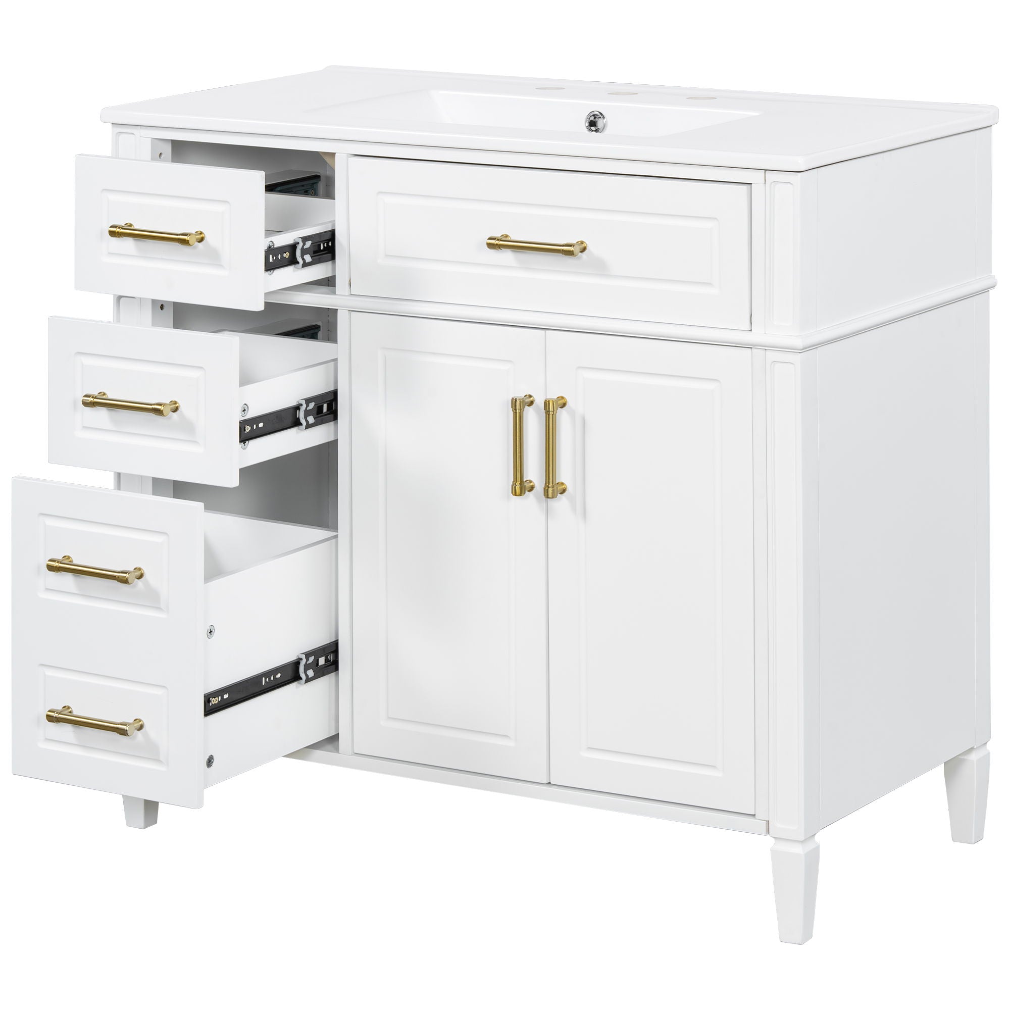 Bathroom Vanity With Sink, 4 Drawers, 2 Doors