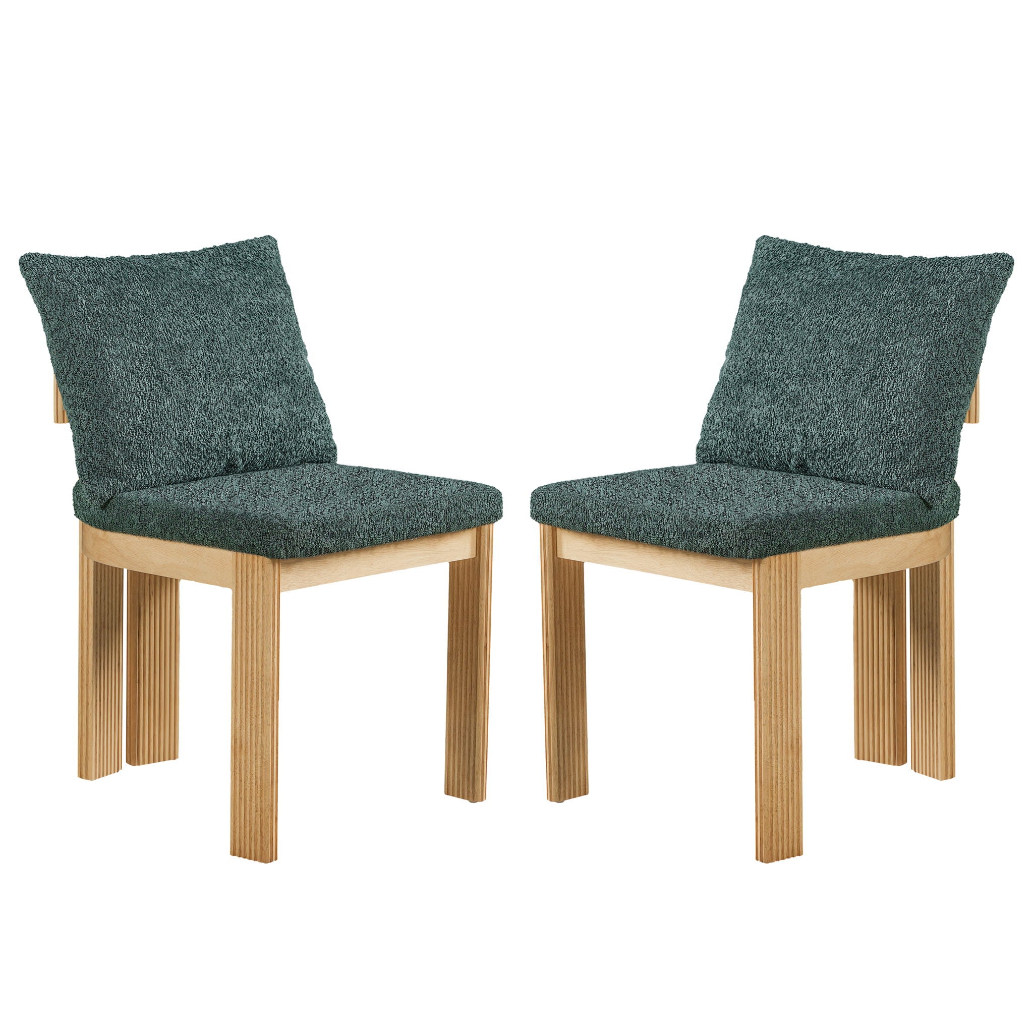 5 Piece Indoor Dining Set With Fluted Table Upholstered Chairs - Green / Natural