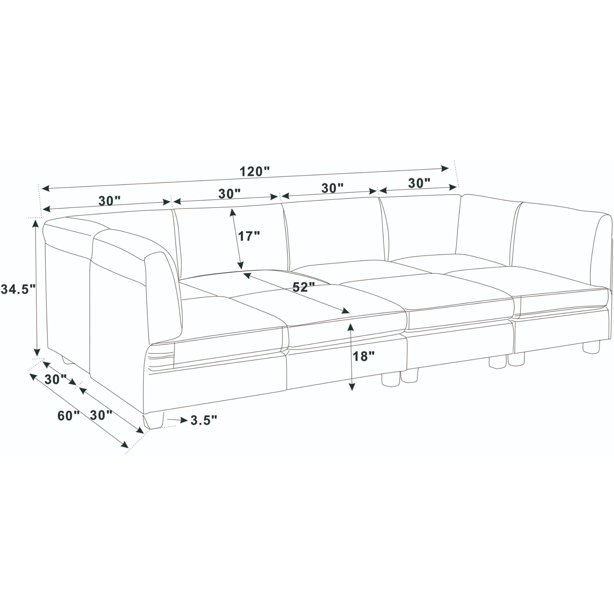 Upholstered Modular Sectional, Customizable Layout, Removable Cushions - Black